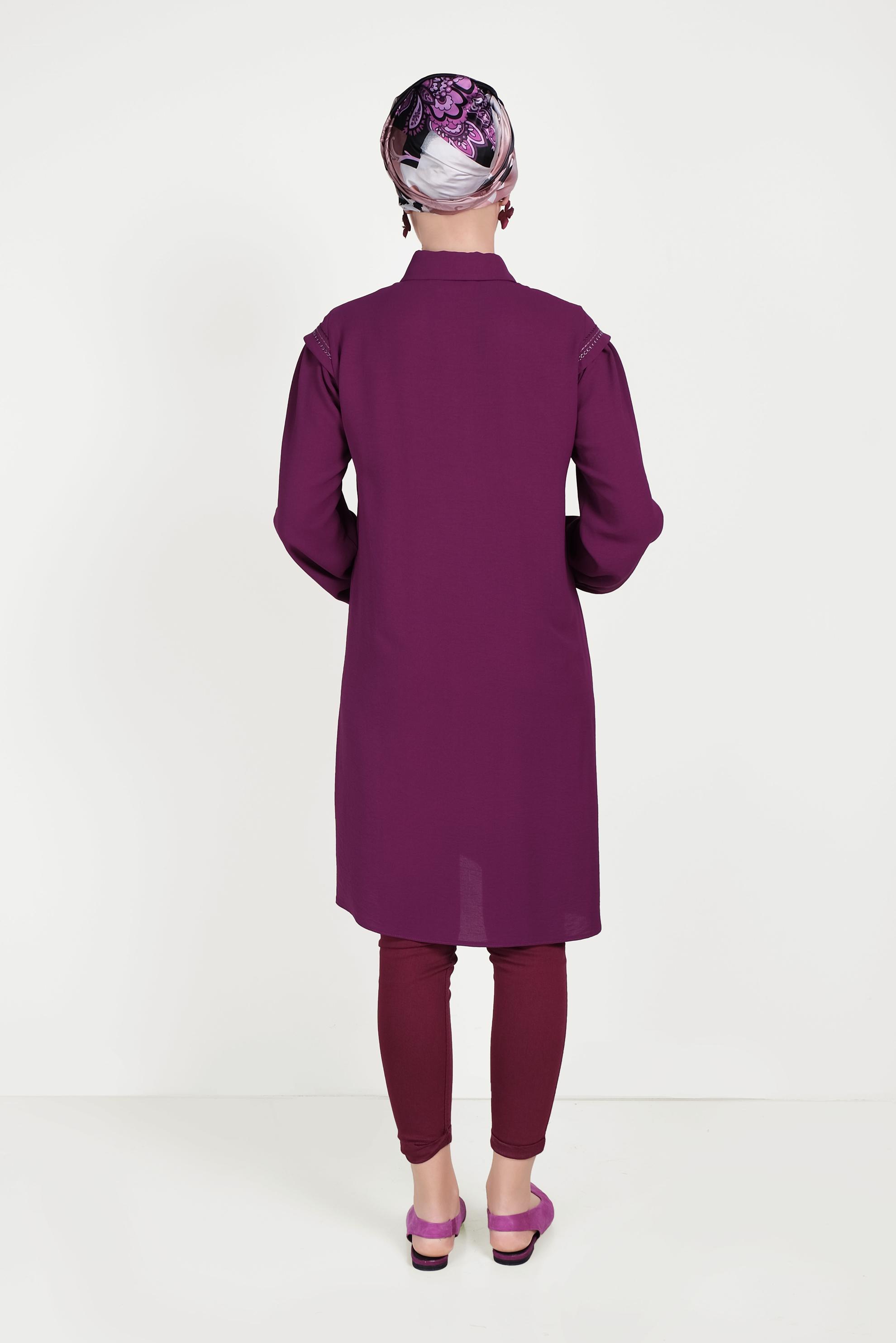 Tesettür giyim MOR NAKIŞ İŞLEMELİ TUNİK 40473