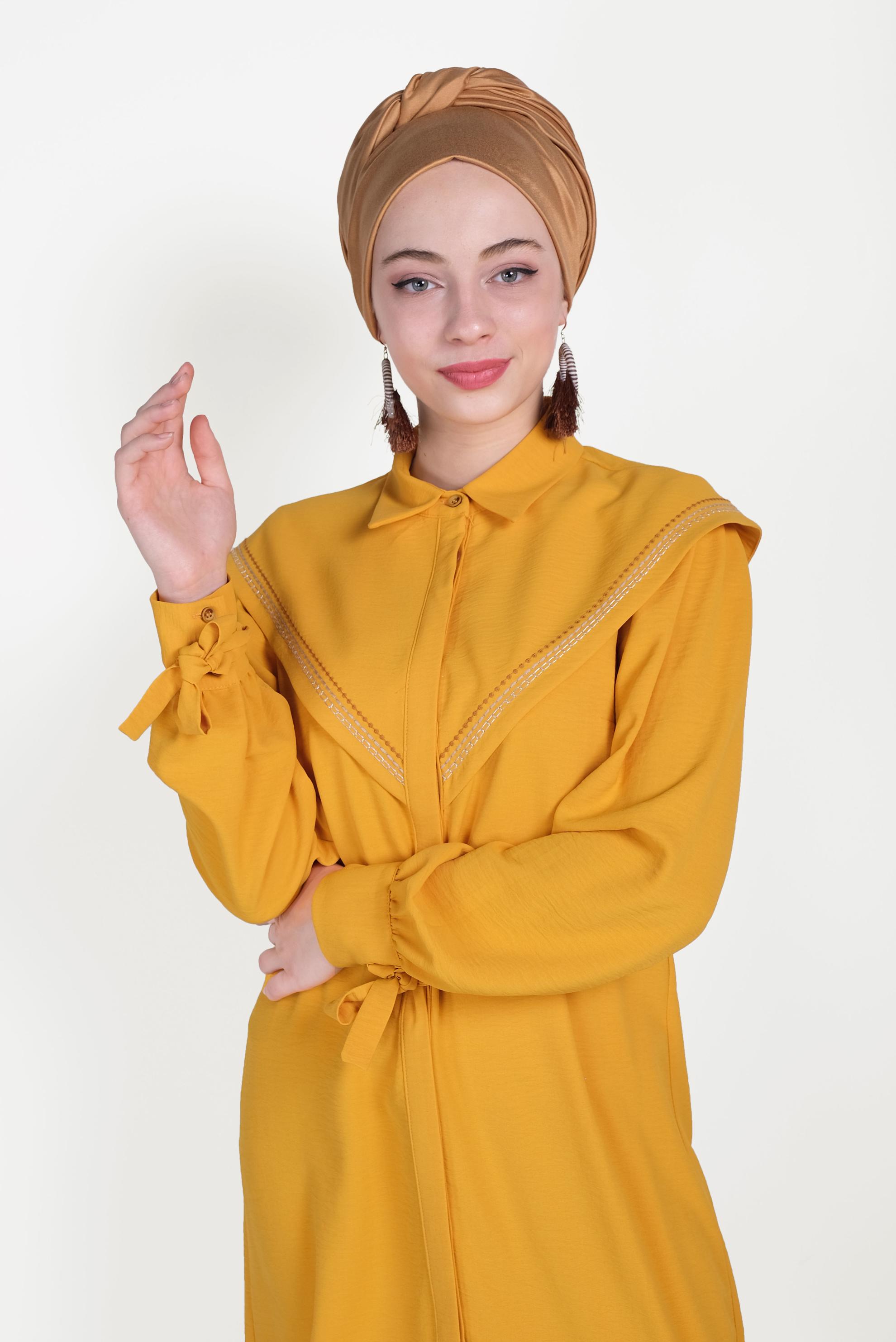 Tesettür giyim SARI NAKIŞ İŞLEMELİ TUNİK 40473