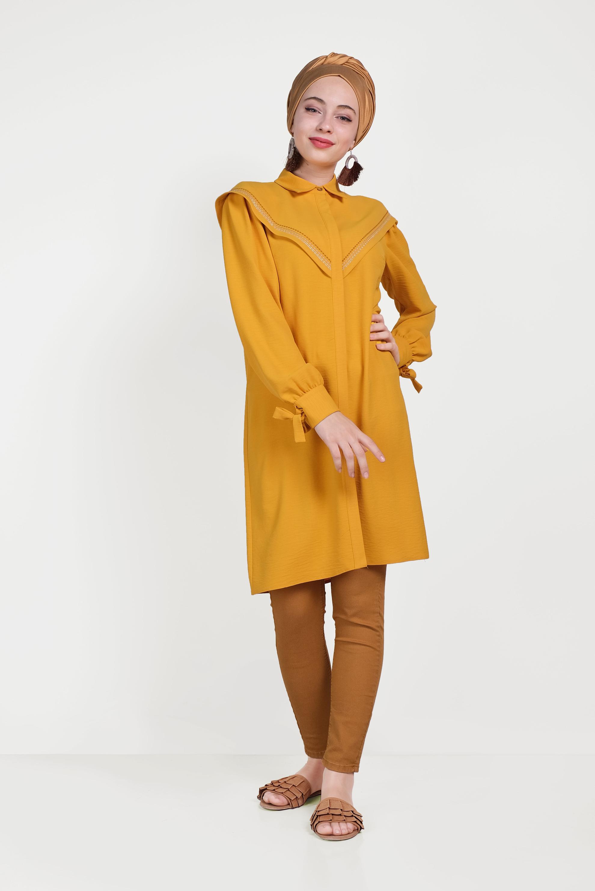 Tesettür giyim SARI NAKIŞ İŞLEMELİ TUNİK 40473