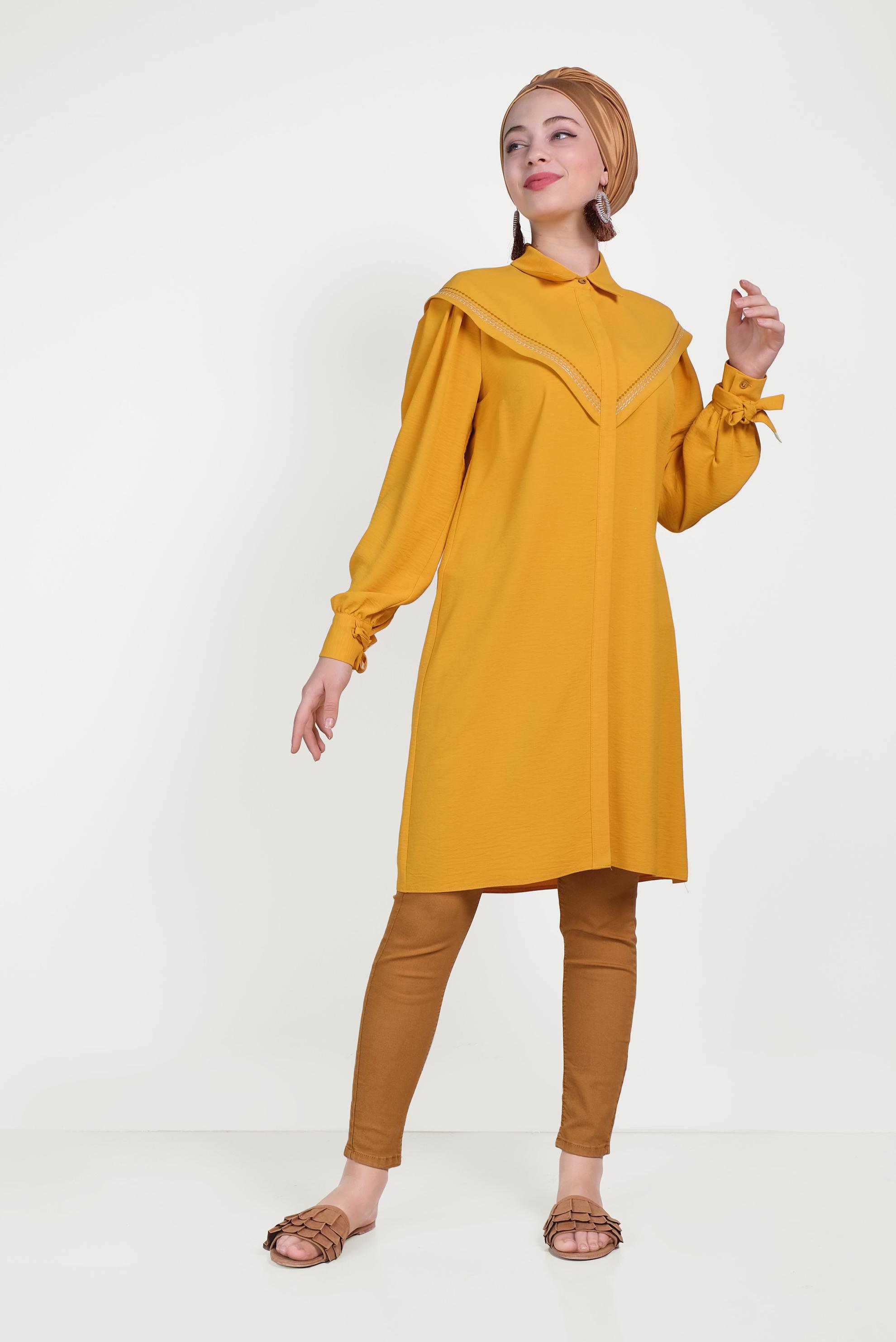 Tesettür giyim SARI NAKIŞ İŞLEMELİ TUNİK 40473