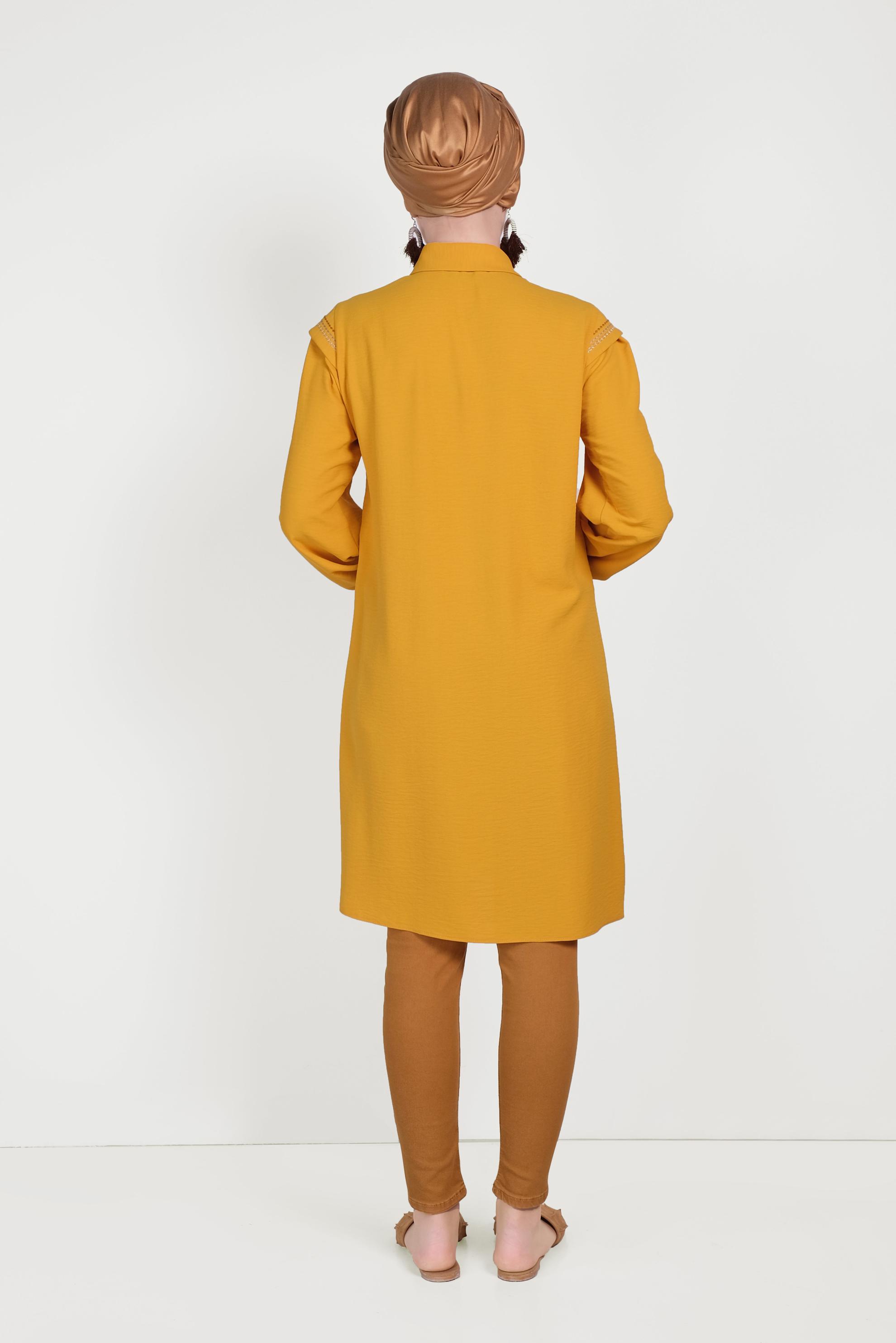 Tesettür giyim SARI NAKIŞ İŞLEMELİ TUNİK 40473