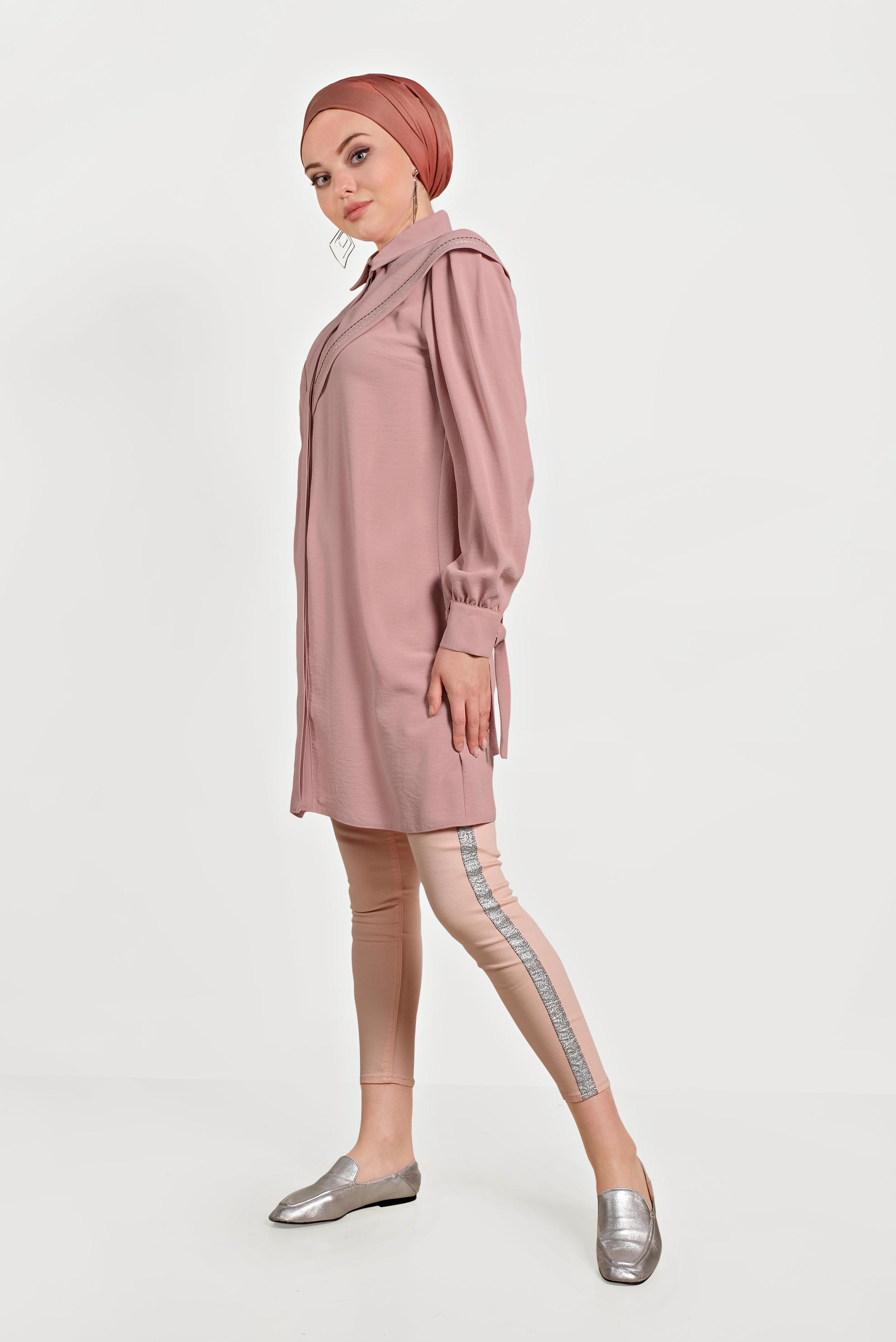 Tesettür giyim PUDRA NAKIŞ İŞLEMELİ TUNİK 40473
