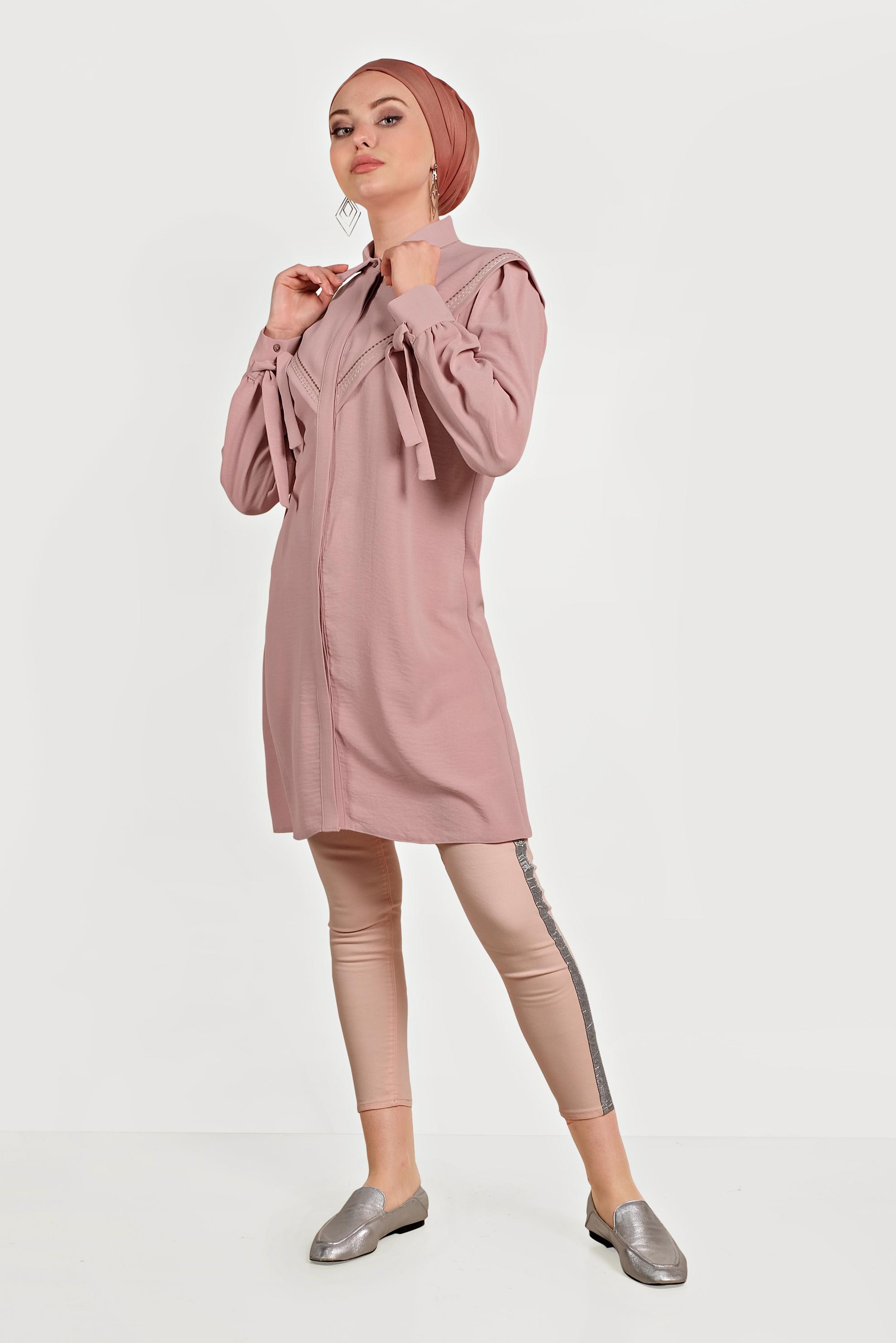 Tesettür giyim PUDRA NAKIŞ İŞLEMELİ TUNİK 40473