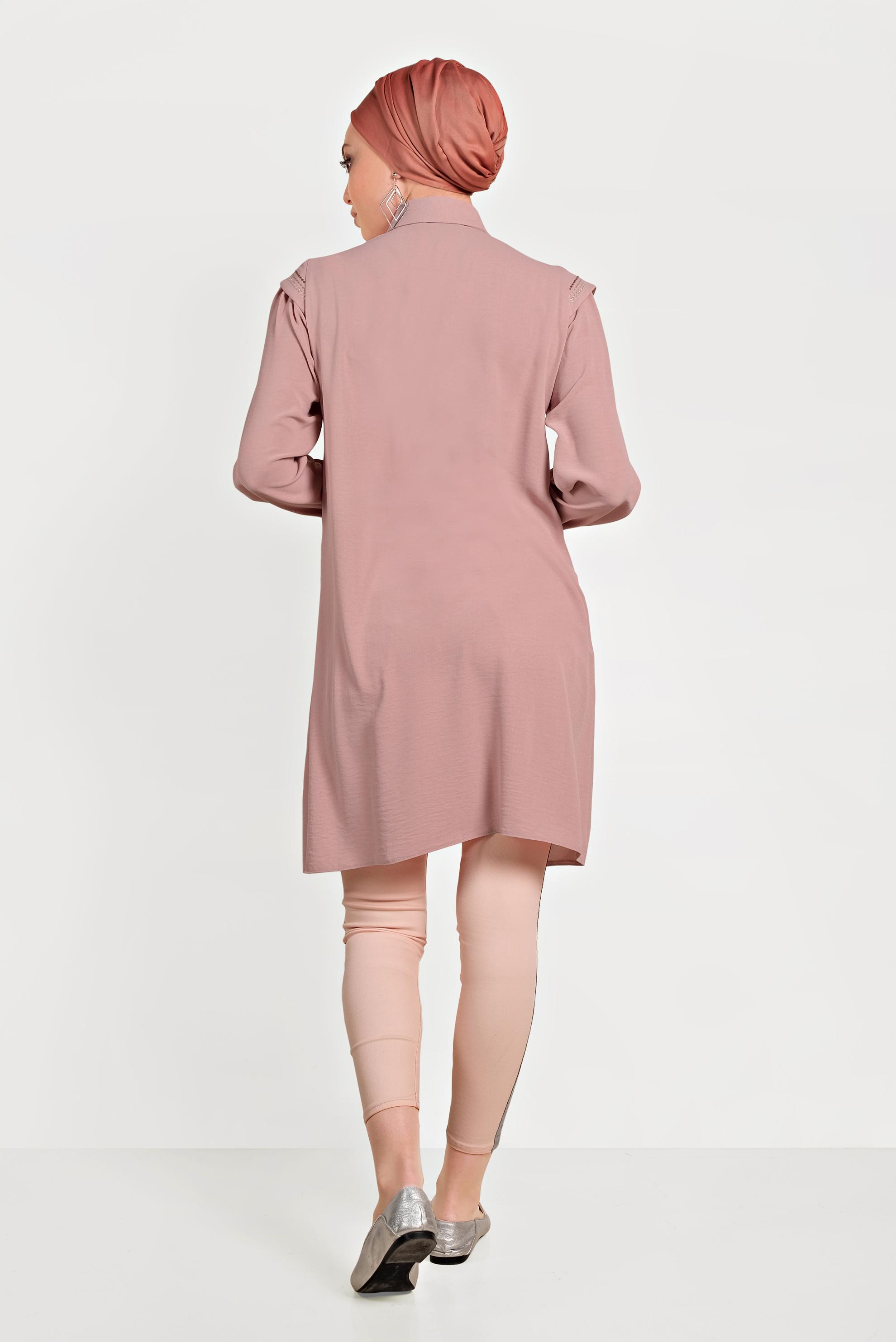 Tesettür giyim PUDRA NAKIŞ İŞLEMELİ TUNİK 40473