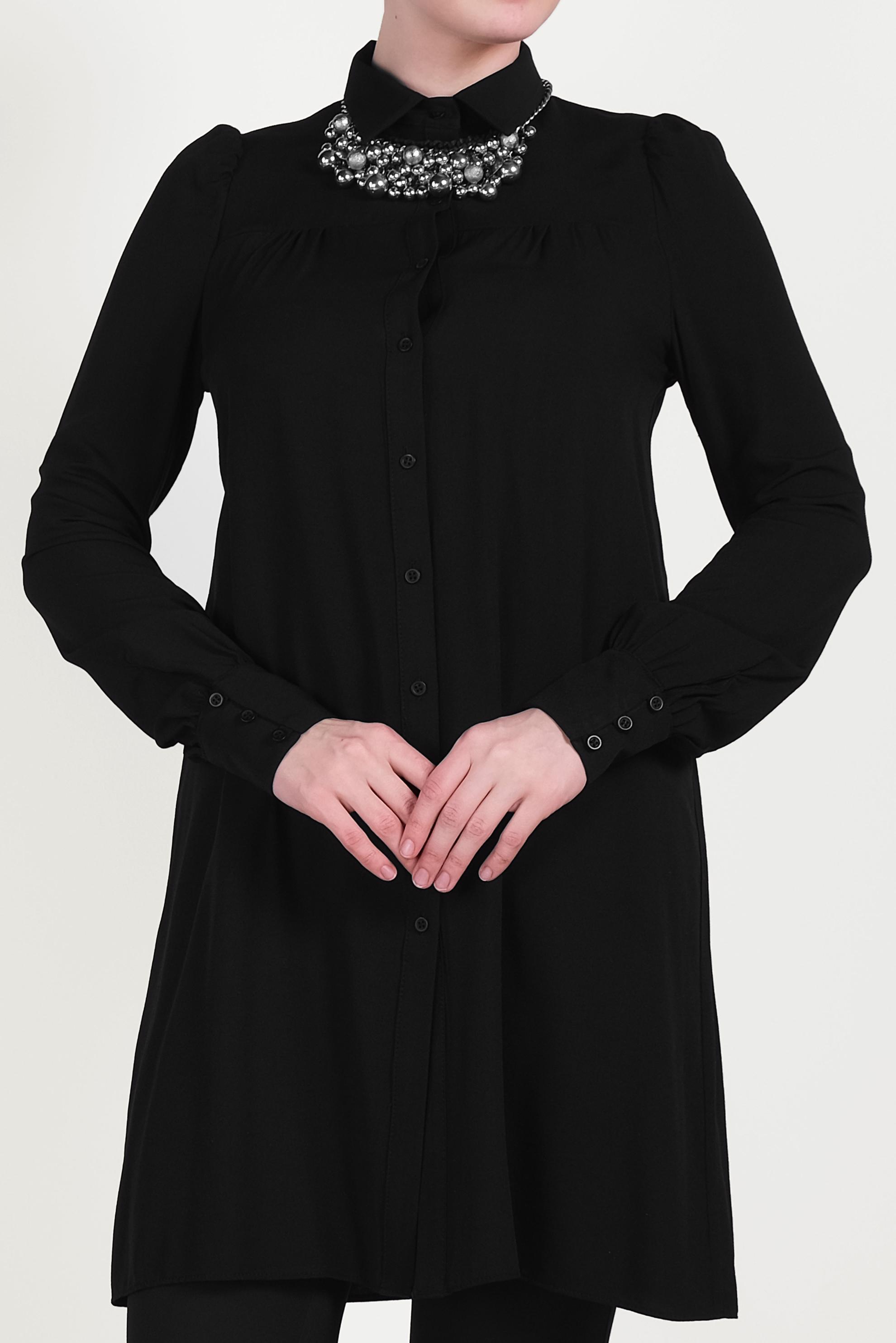 Tesettür giyim SİYAH ÖNDEN DÜĞMELİ TUNİK 40474