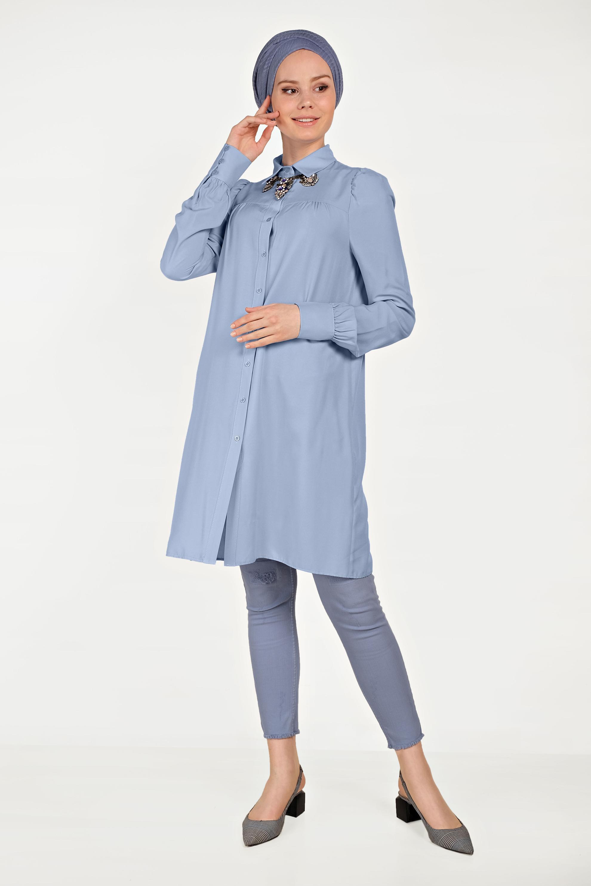 Hijab clothing BLUE BUTTONED TUNIC 40474 