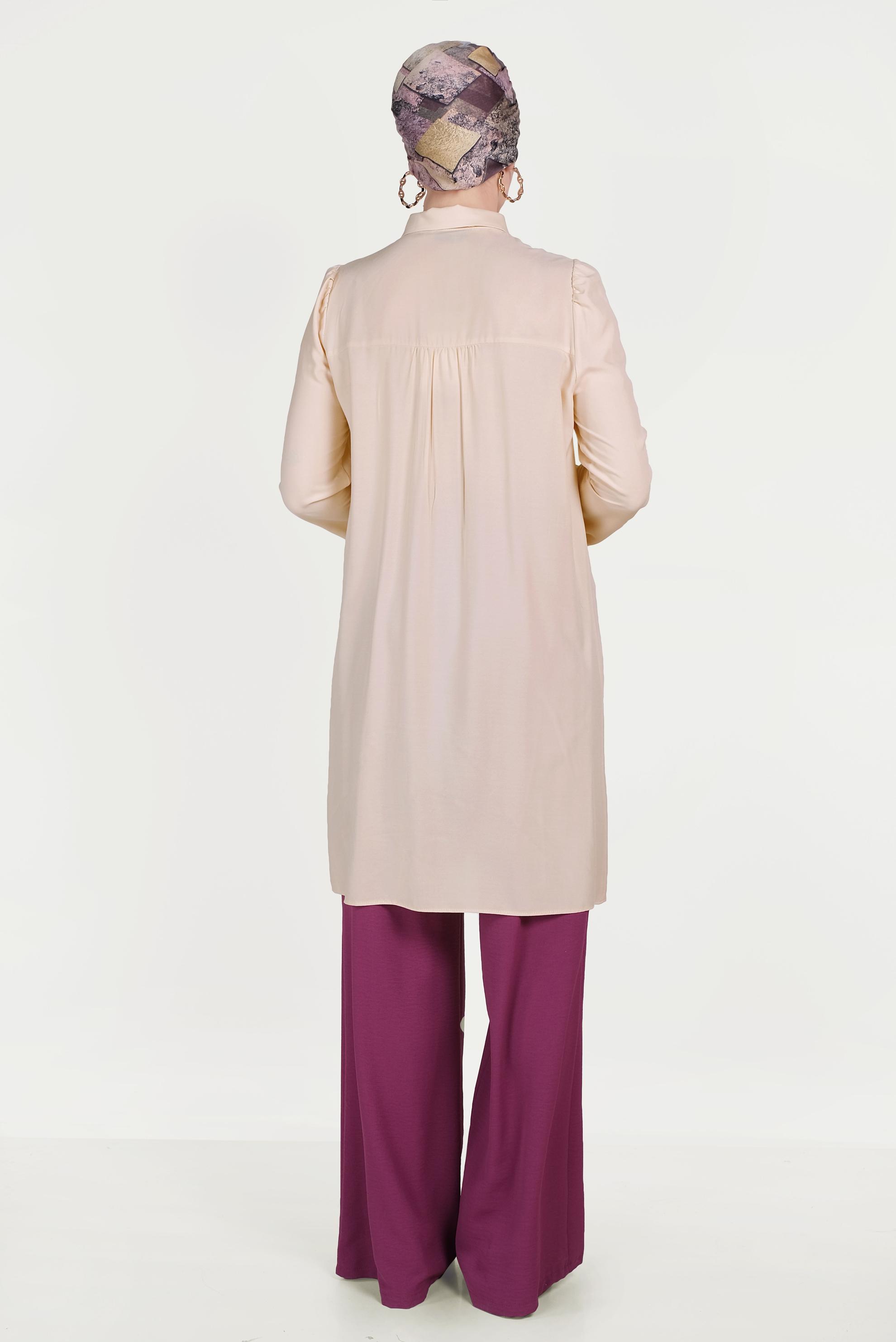 Tesettür giyim BEJ ÖNDEN DÜĞMELİ TUNİK 40474