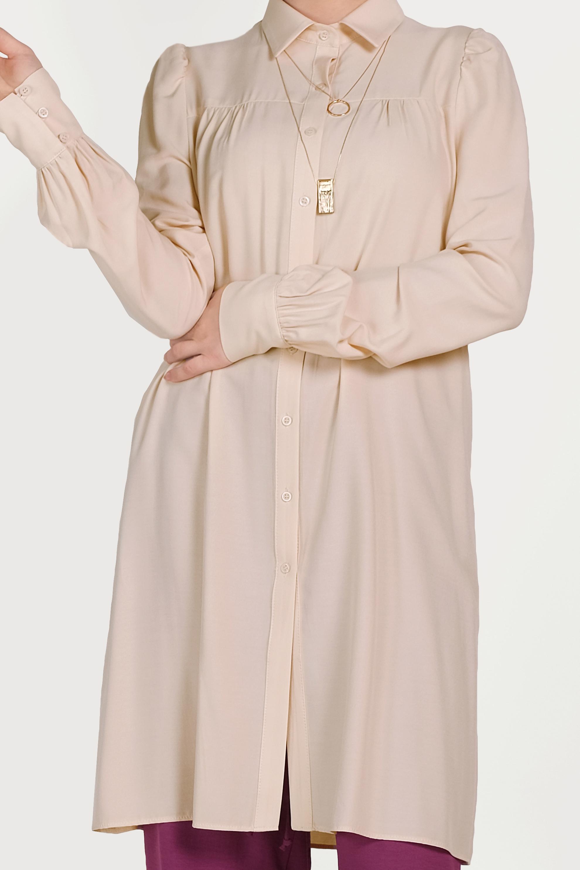 Tesettür giyim BEJ ÖNDEN DÜĞMELİ TUNİK 40474