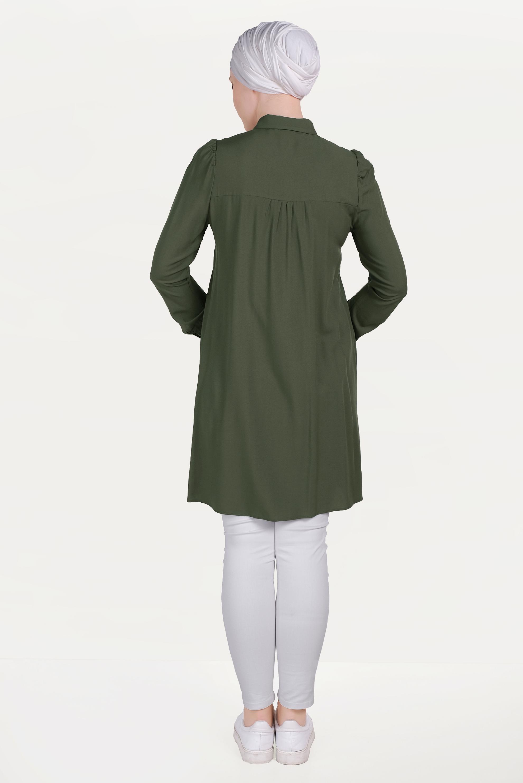 Tesettür giyim HAKİ ÖNDEN DÜĞMELİ TUNİK 40474