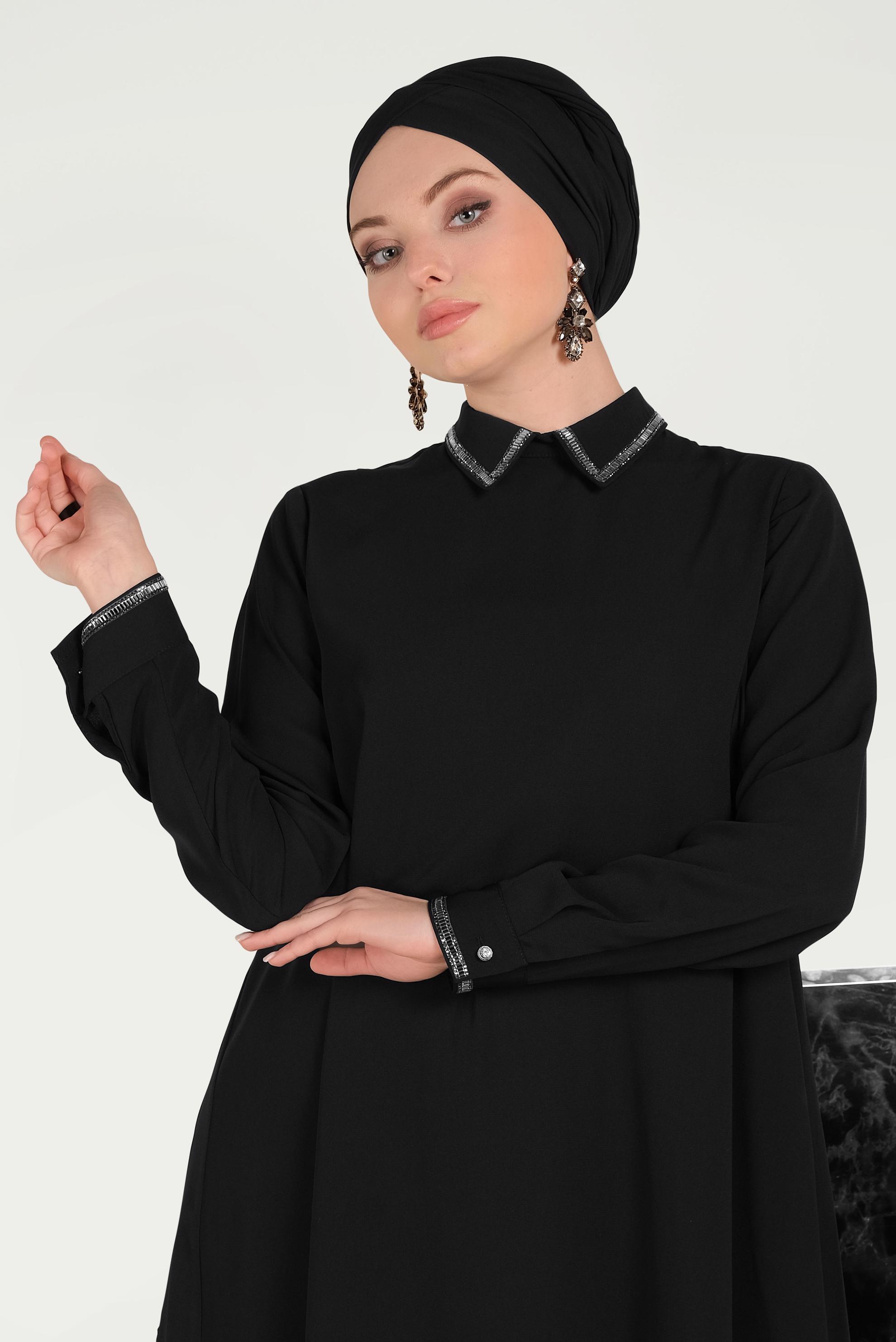 Tesettür giyim SİYAH GÜMÜŞ DETAYLI TUNİK 40475