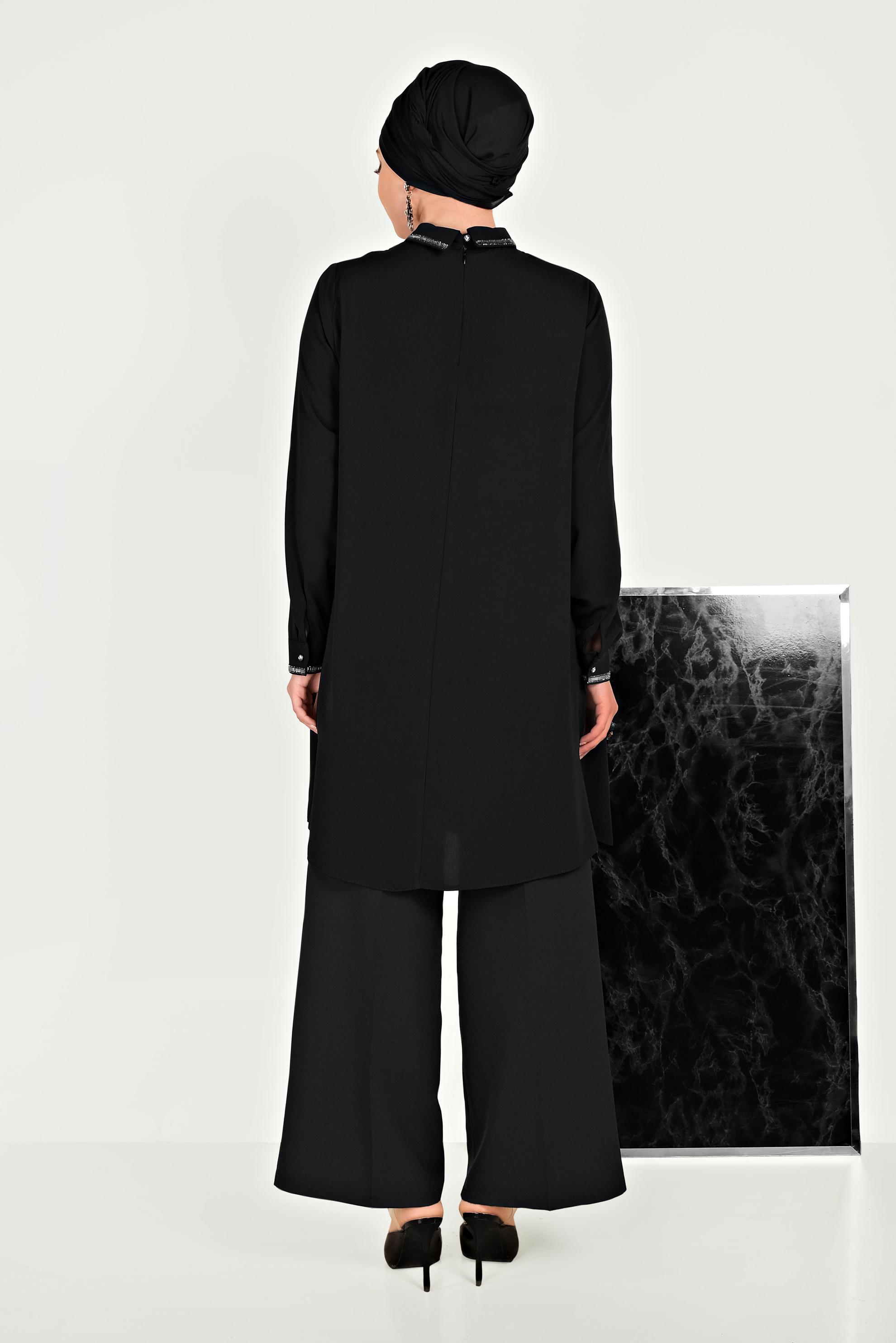 Tesettür giyim SİYAH GÜMÜŞ DETAYLI TUNİK 40475