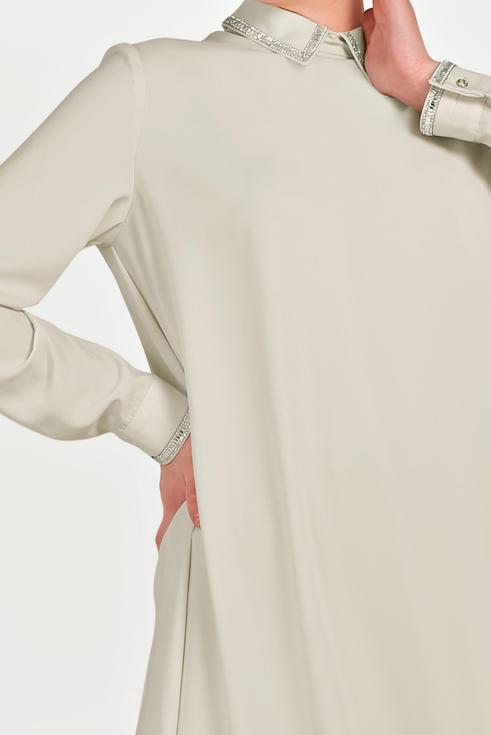 Tesettür giyim BEJ GÜMÜŞ DETAYLI TUNİK 40475