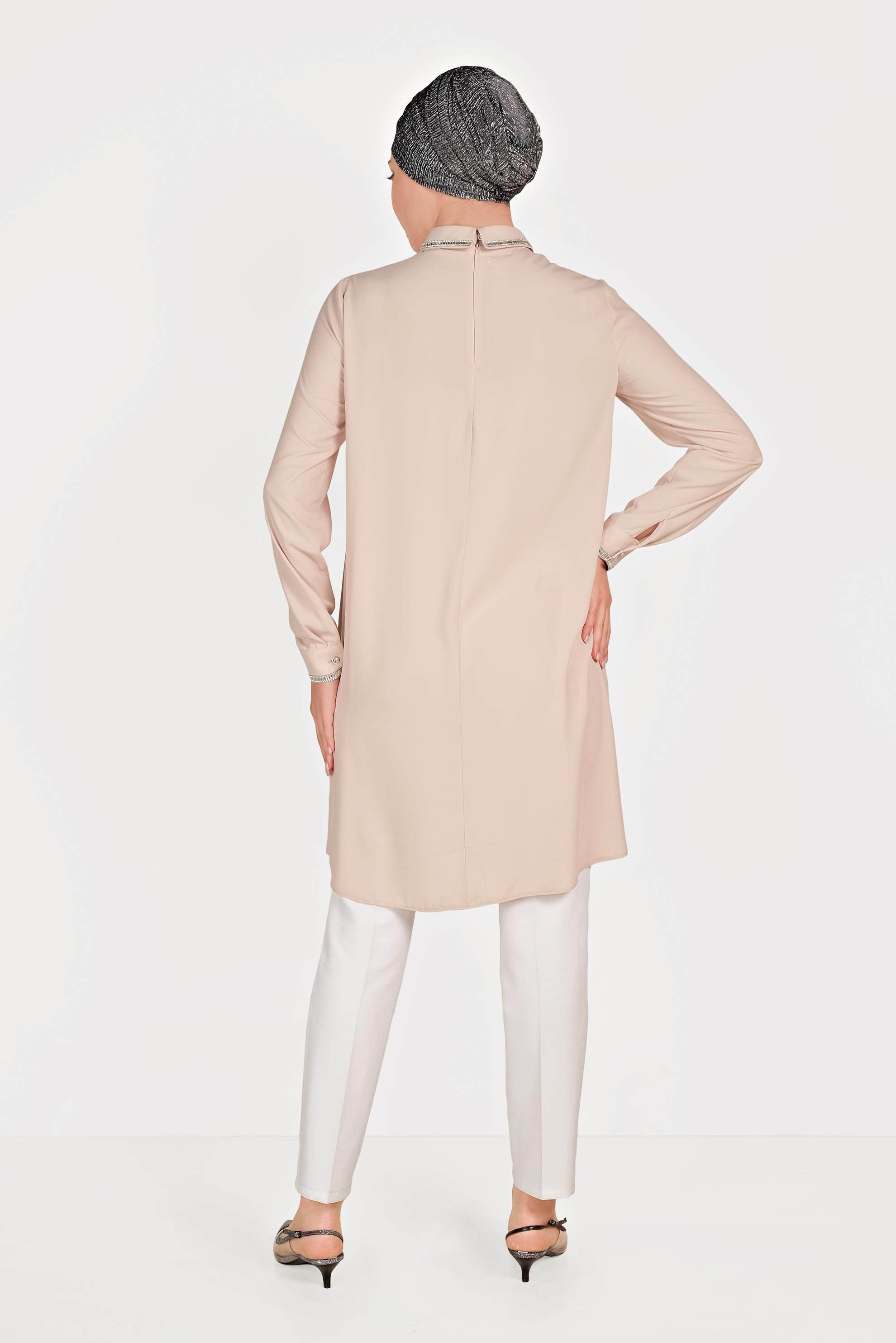 Tesettür giyim PUDRA GÜMÜŞ DETAYLI TUNİK 40475