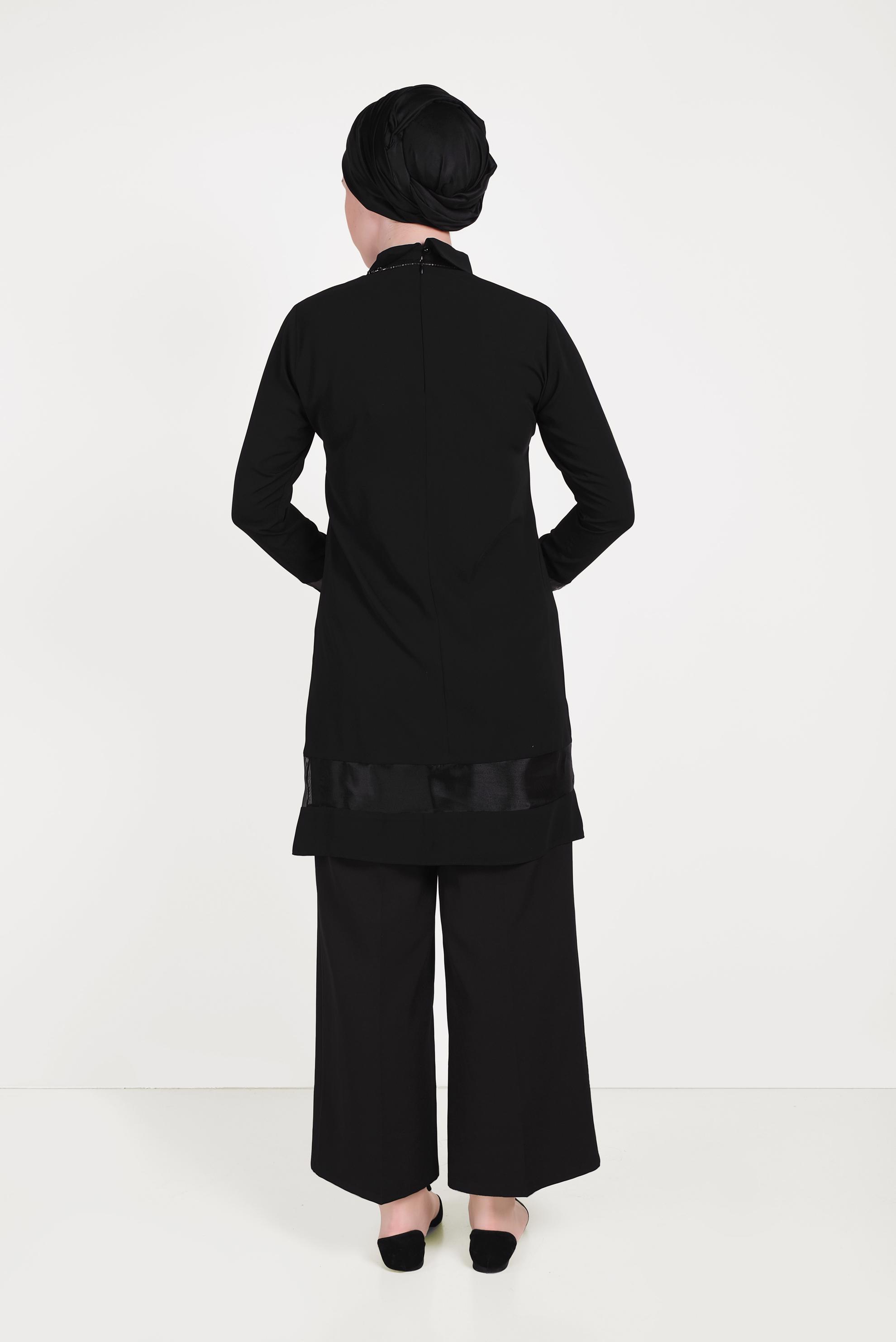 Tesettür giyim SİYAH TRANSPARAN TÜL DETAYLI TUNİK 40480