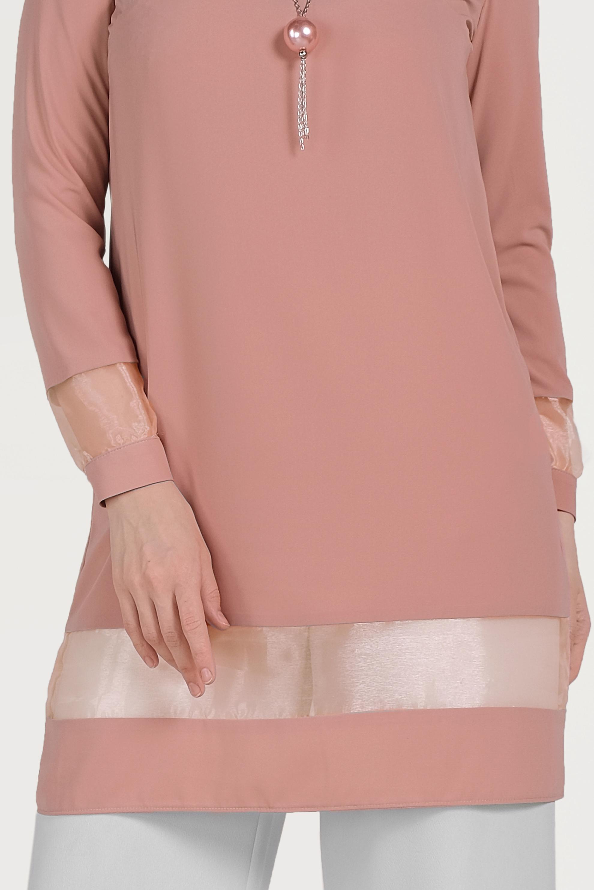 Tesettür giyim KAHVE TRANSPARAN TÜL DETAYLI TUNİK 40480