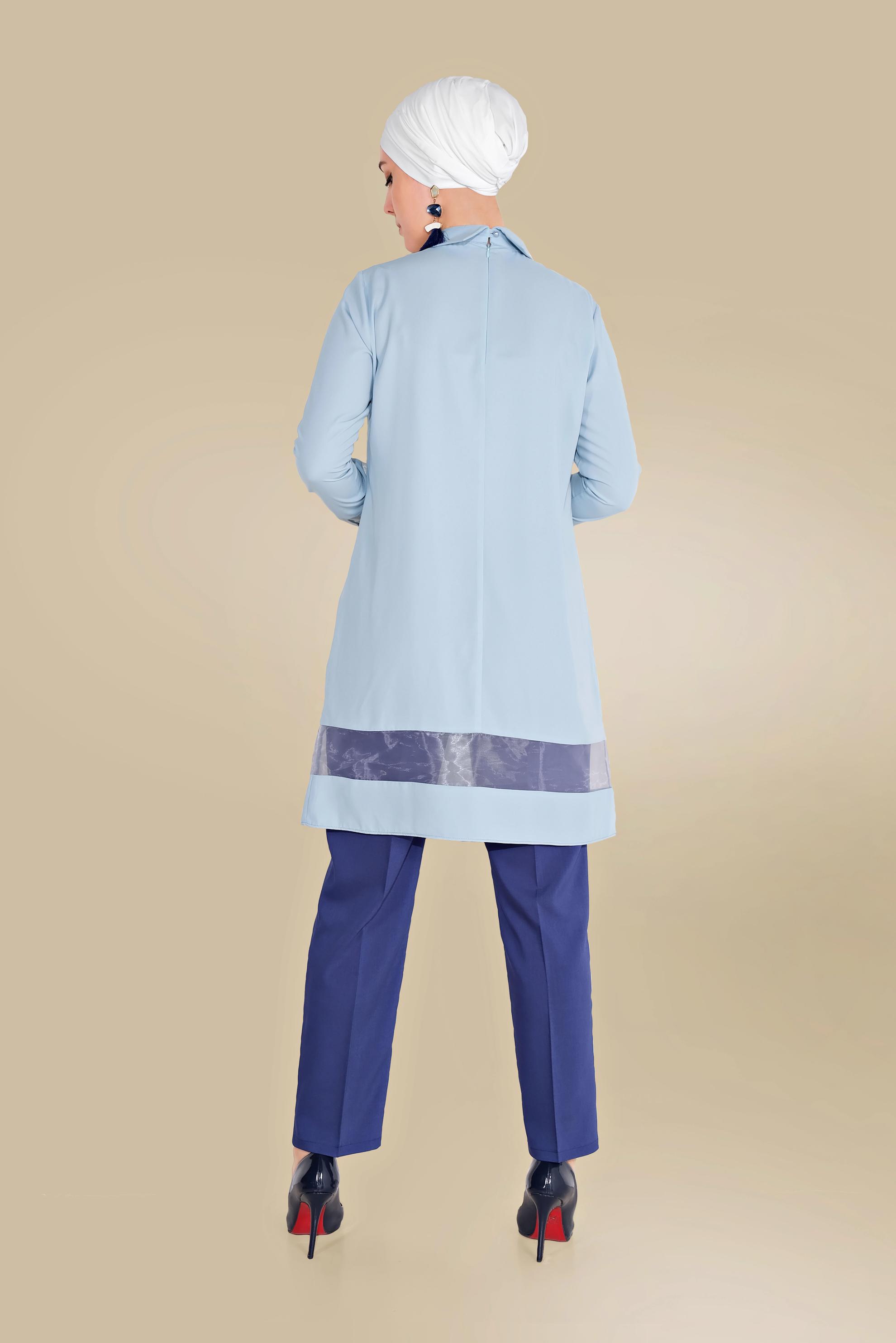 Tesettür giyim YEŞİL TRANSPARAN TÜL DETAYLI TUNİK 40480