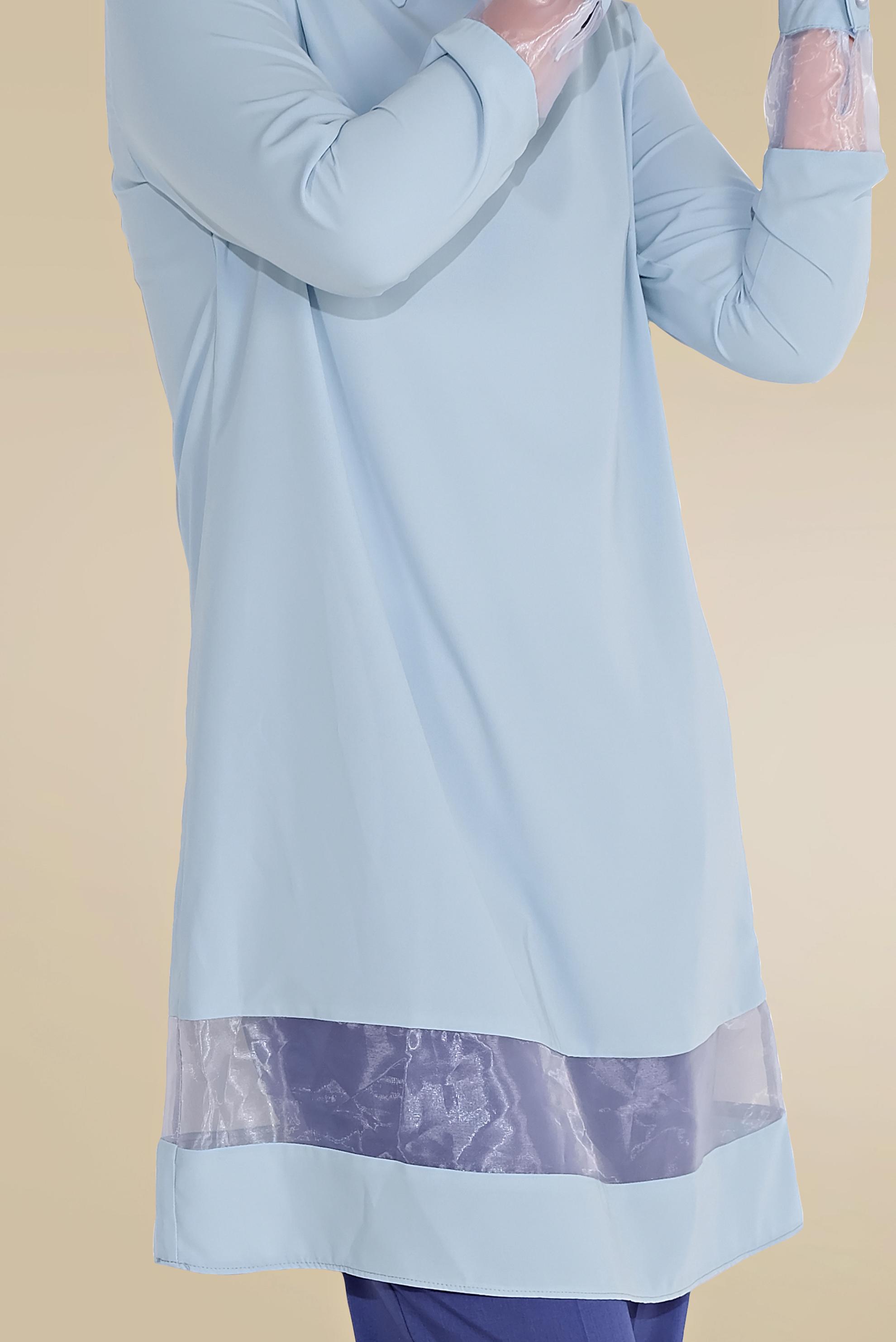 Tesettür giyim YEŞİL TRANSPARAN TÜL DETAYLI TUNİK 40480