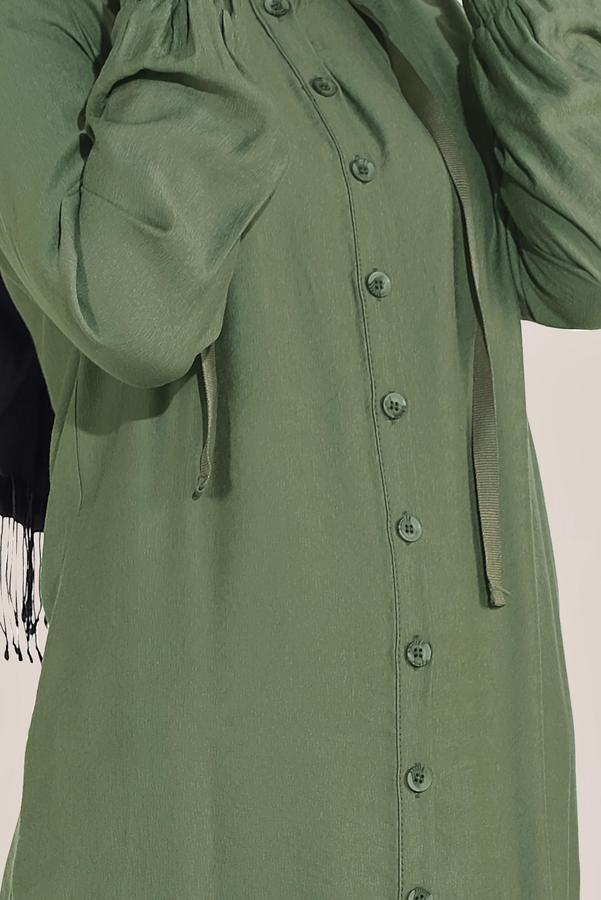 Tesettür giyim HAKİ BOYDAN DÜĞMELİ KAPÜŞONLU TUNİK   40482 