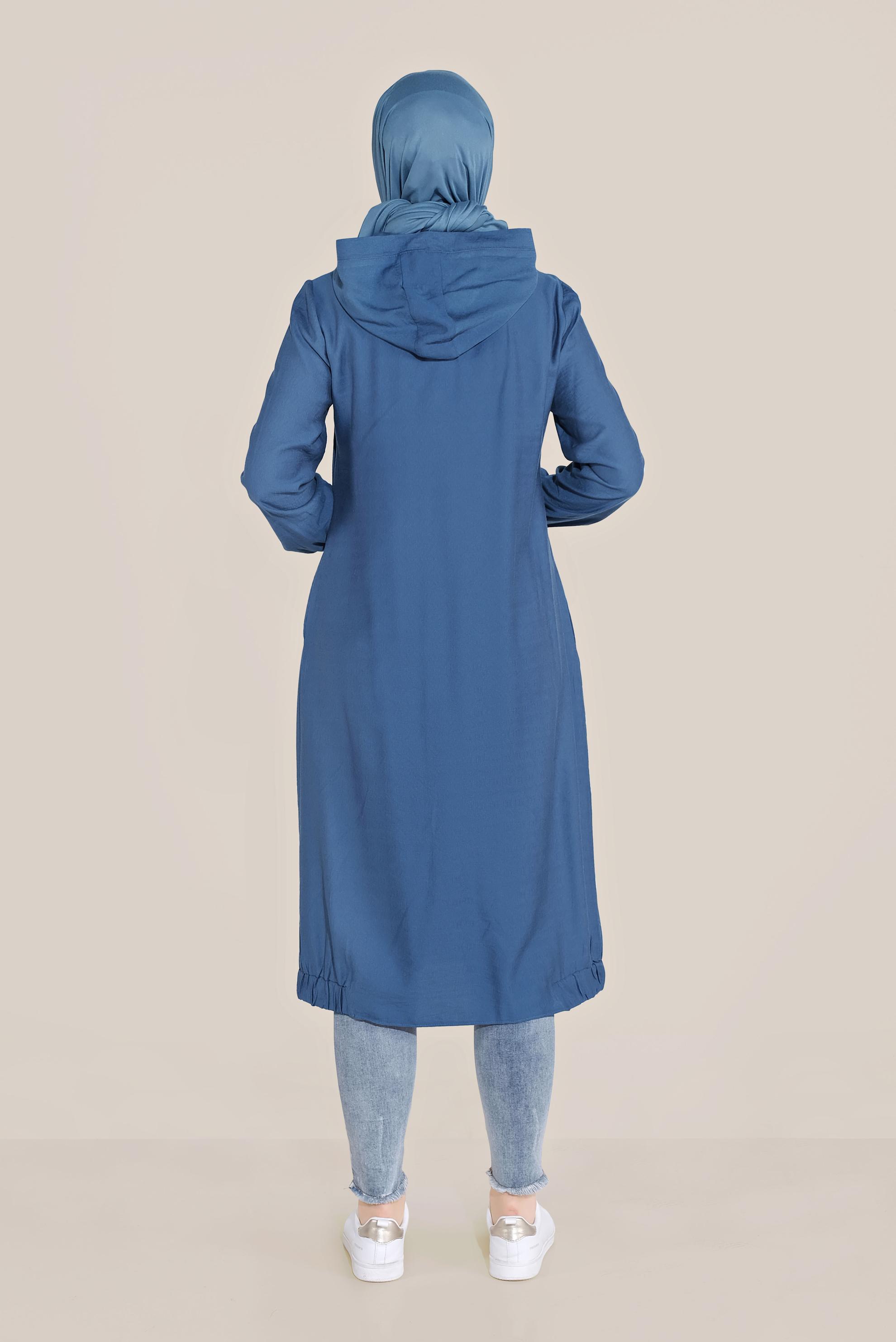 Tesettür giyim LACİVERT BOYDAN DÜĞMELİ KAPÜŞONLU TUNİK   40482 