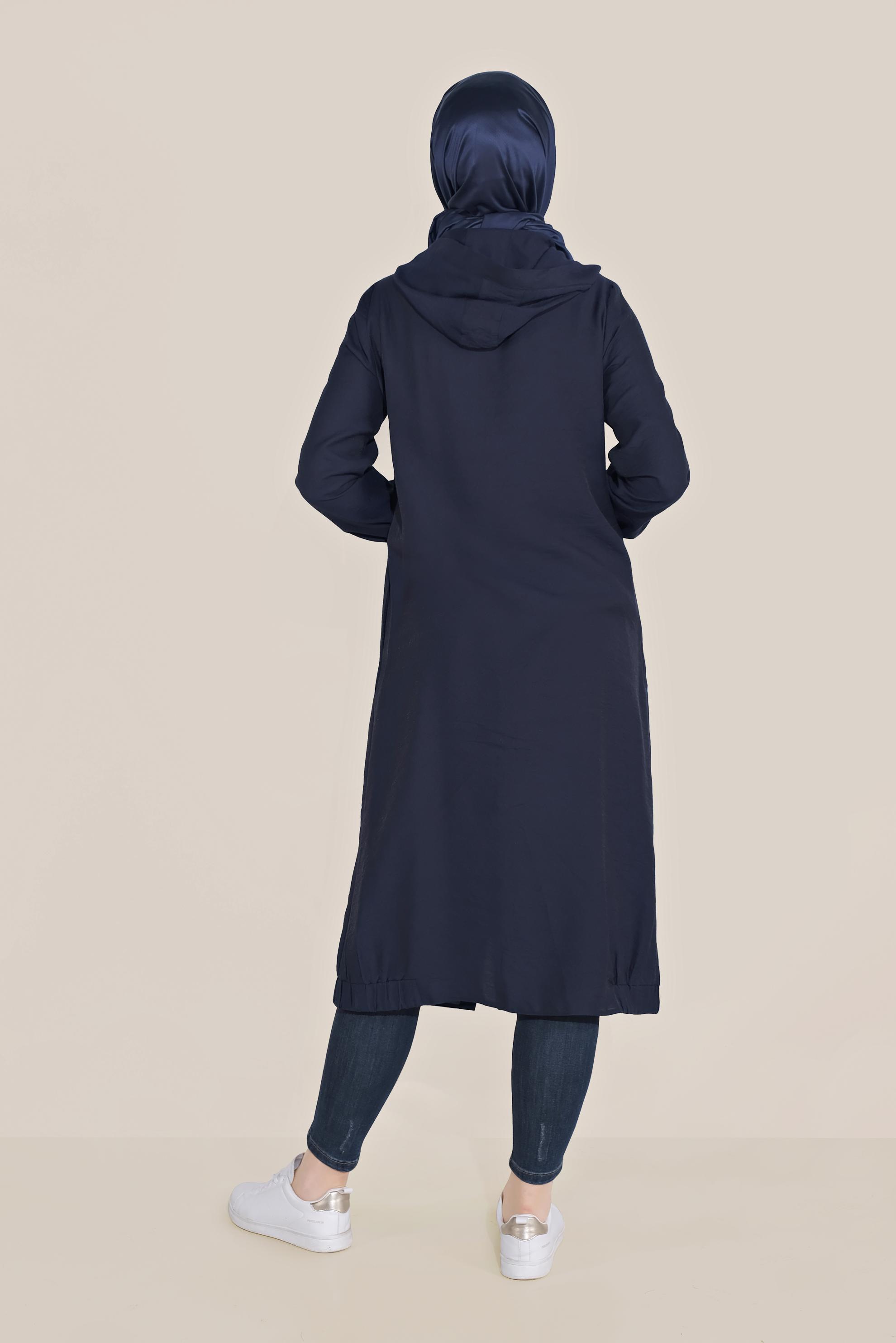 Tesettür giyim LACİVERT BOYDAN DÜĞMELİ KAPÜŞONLU TUNİK   40482 