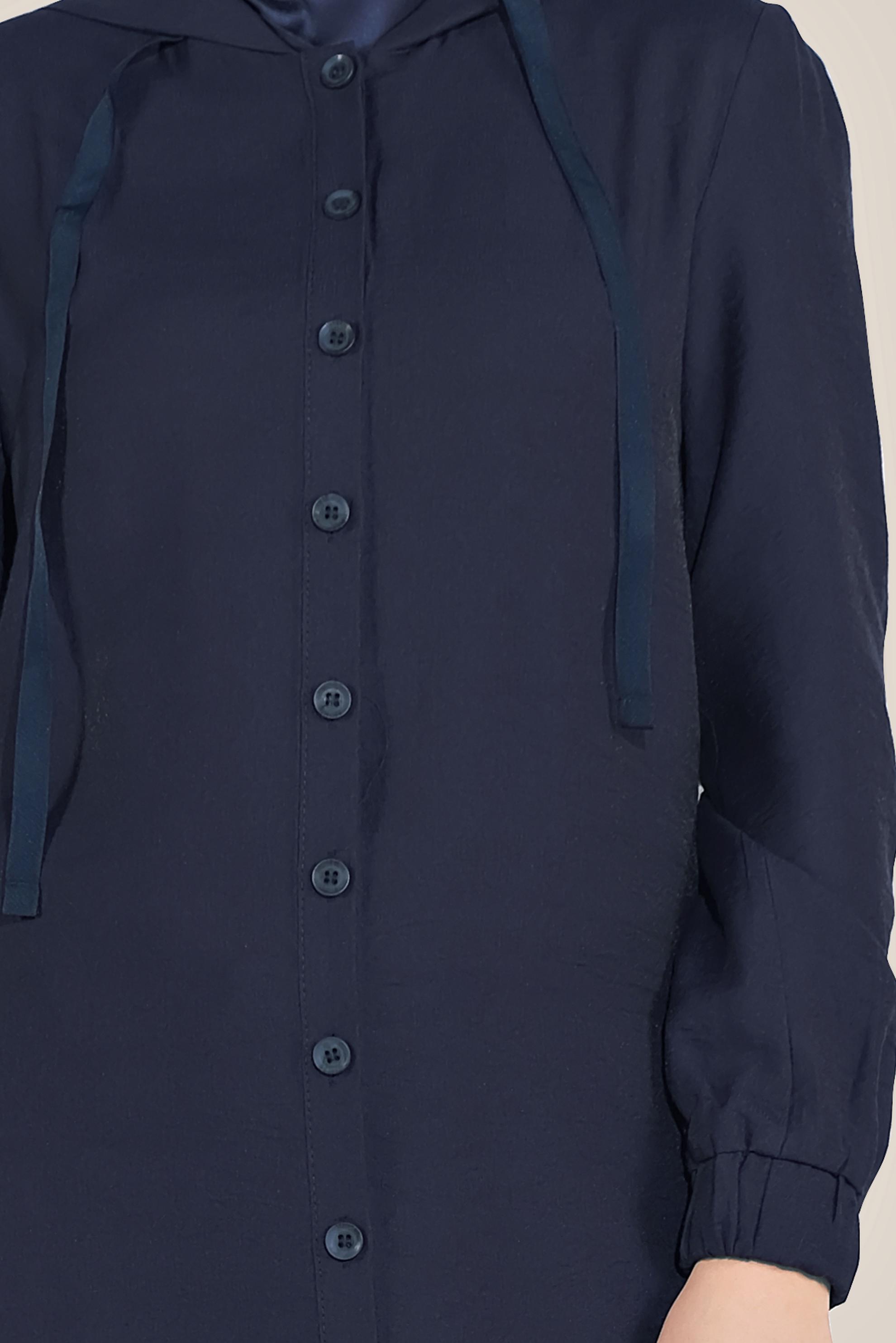 Tesettür giyim LACİVERT BOYDAN DÜĞMELİ KAPÜŞONLU TUNİK   40482 