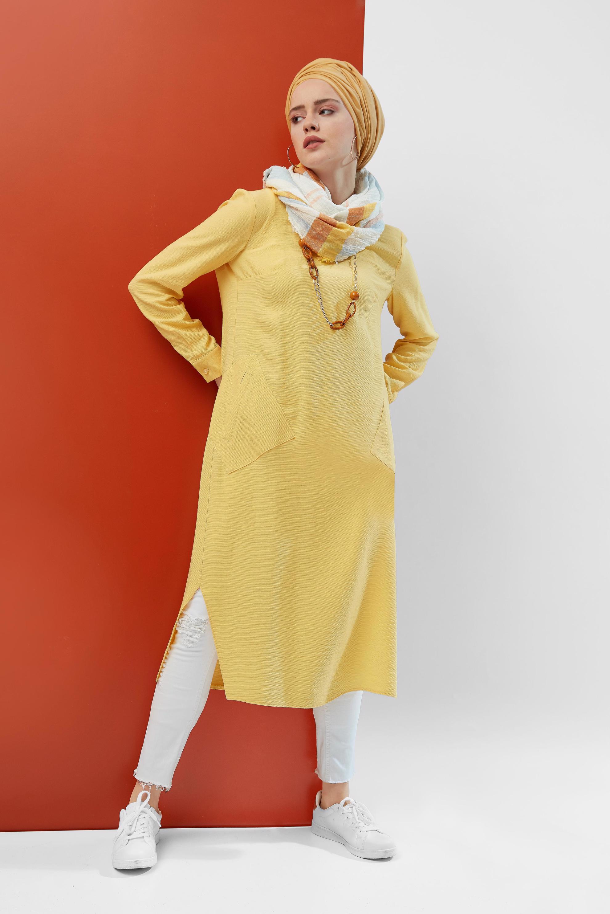 Hijab clothing YELLOW ASYMMETRIC TUNIC WITH POCKETS 40484