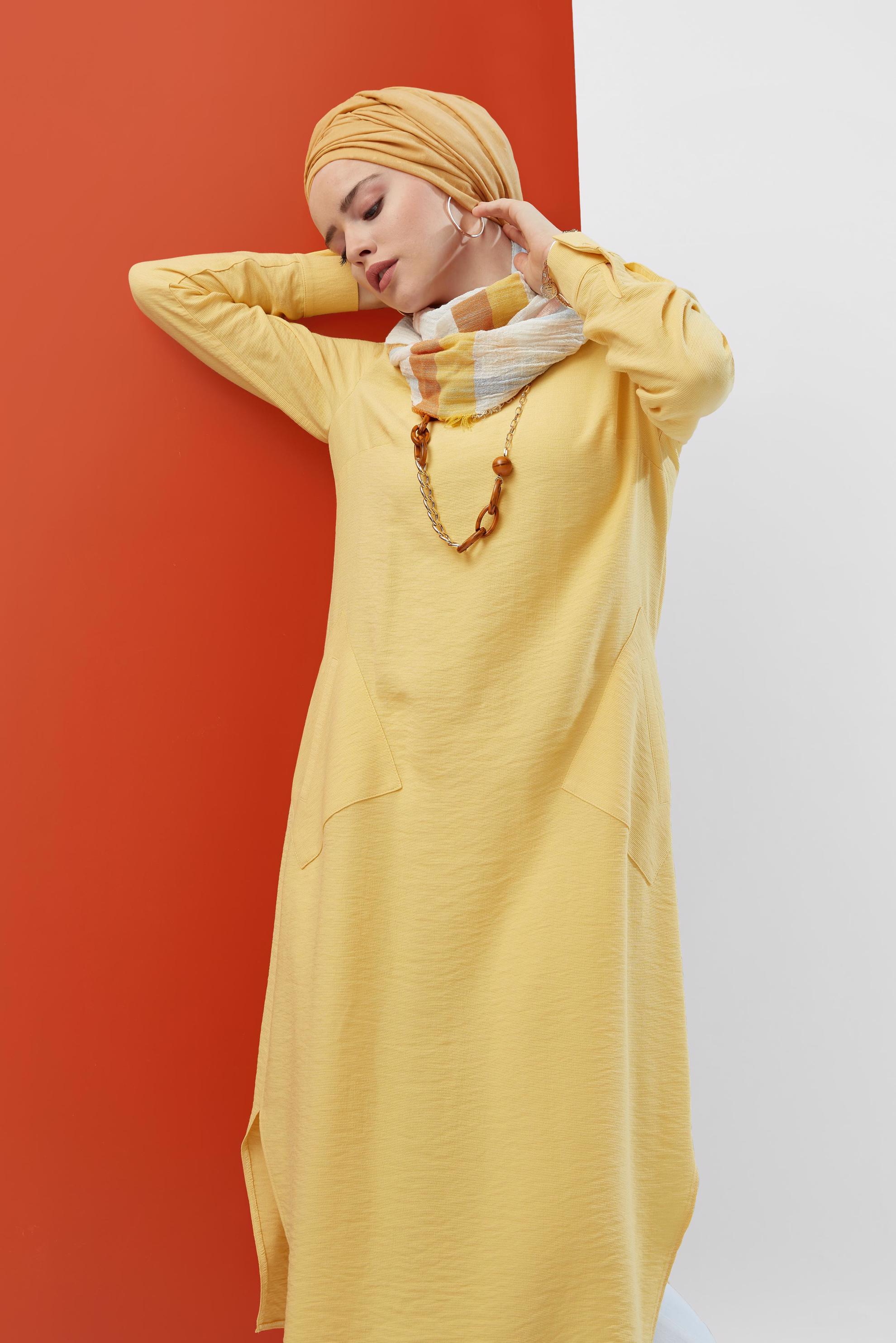 Hijab clothing YELLOW ASYMMETRIC TUNIC WITH POCKETS 40484