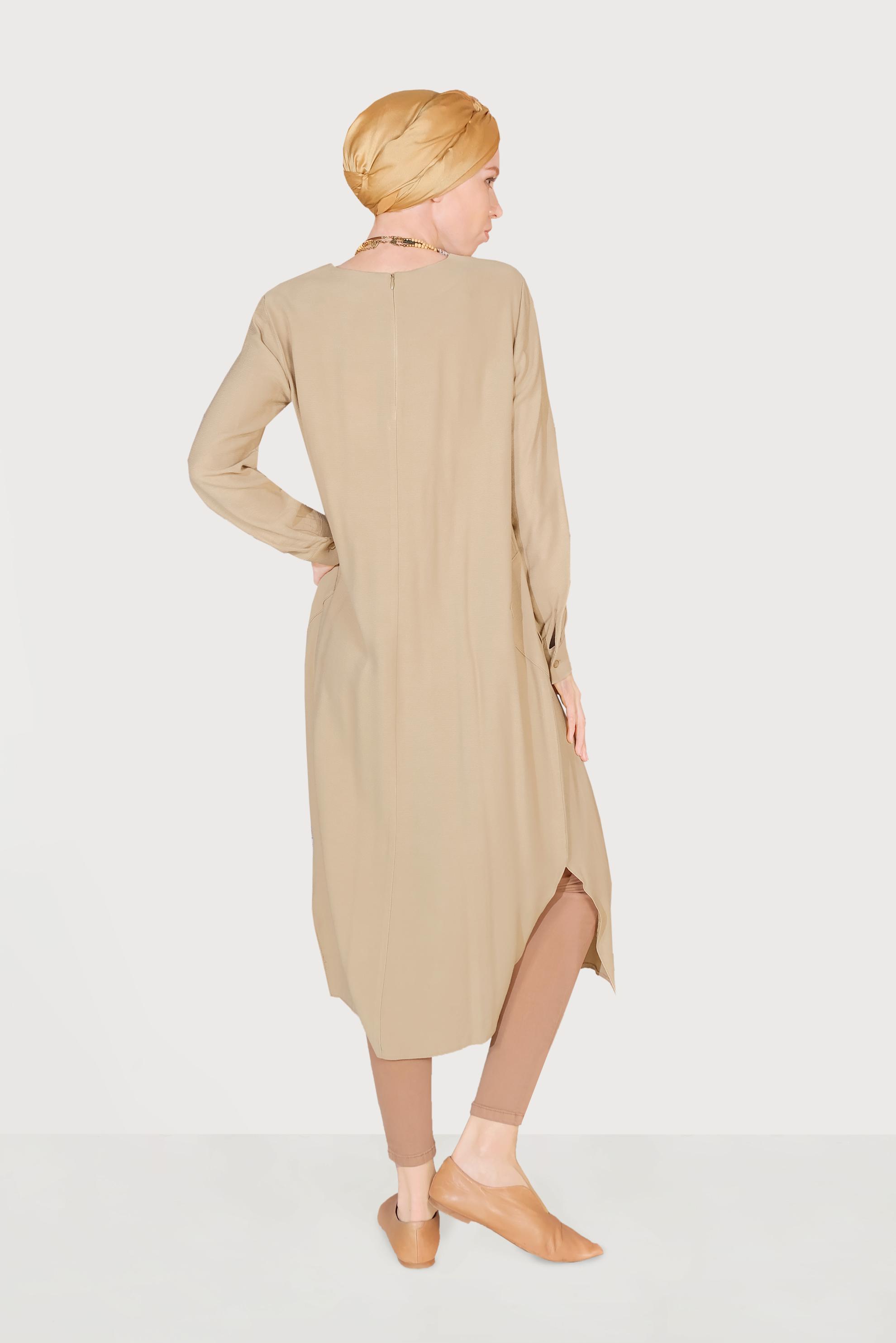 Tesettür giyim KAHVE ASİMETRİK KESİM CEPLİ TUNİK 40484