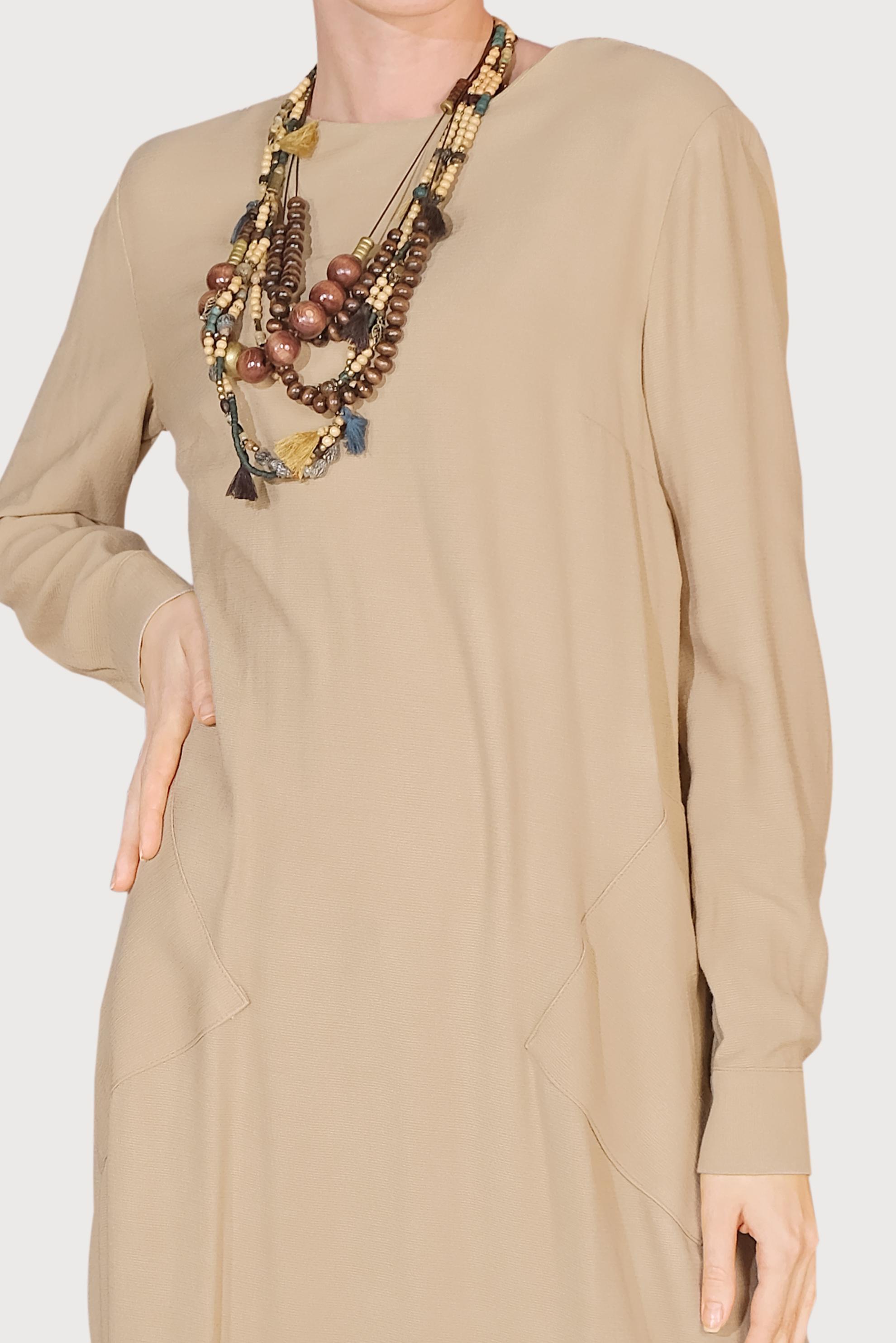 Tesettür giyim KAHVE ASİMETRİK KESİM CEPLİ TUNİK 40484