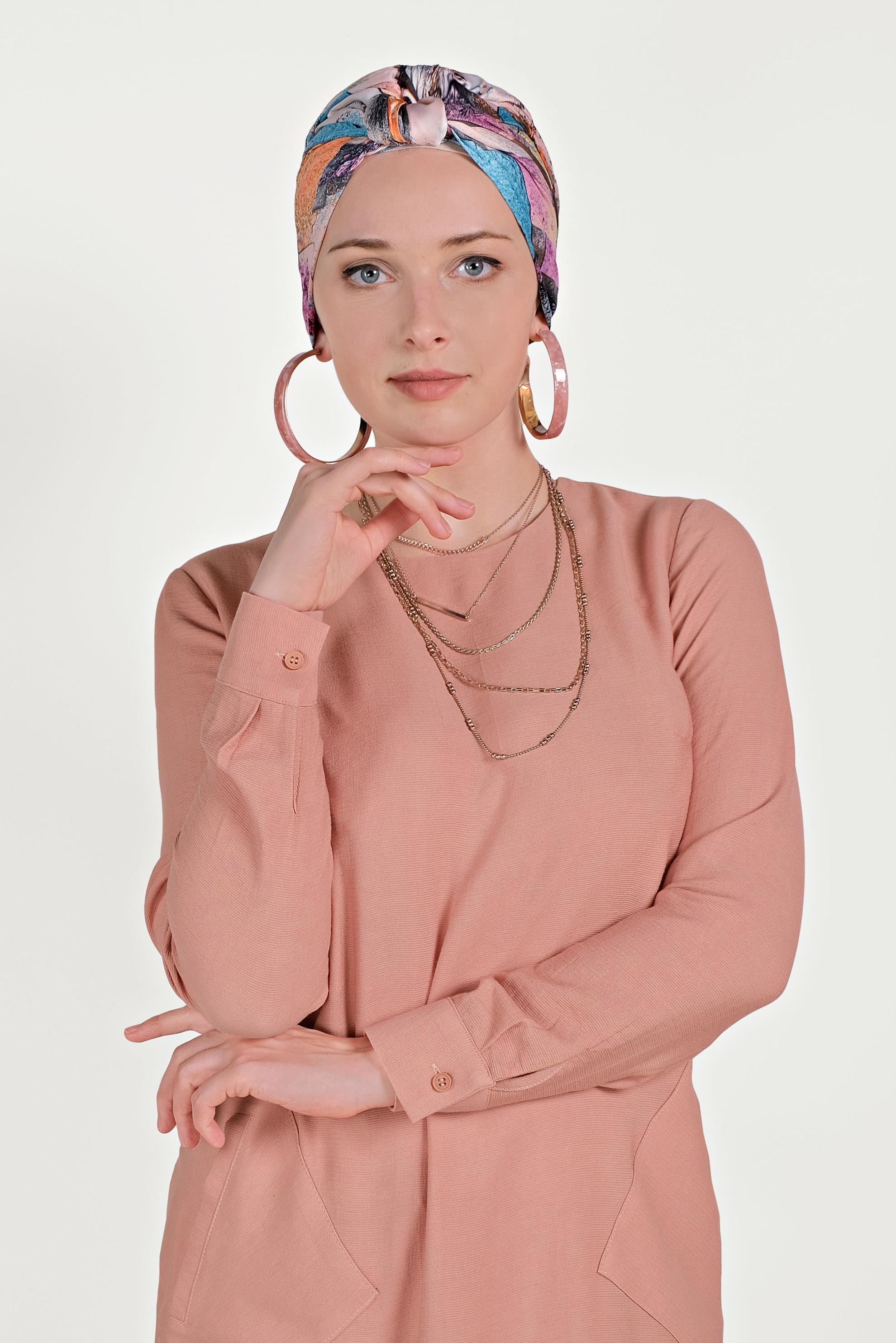 Tesettür giyim MERCAN ASİMETRİK KESİM CEPLİ TUNİK 40484