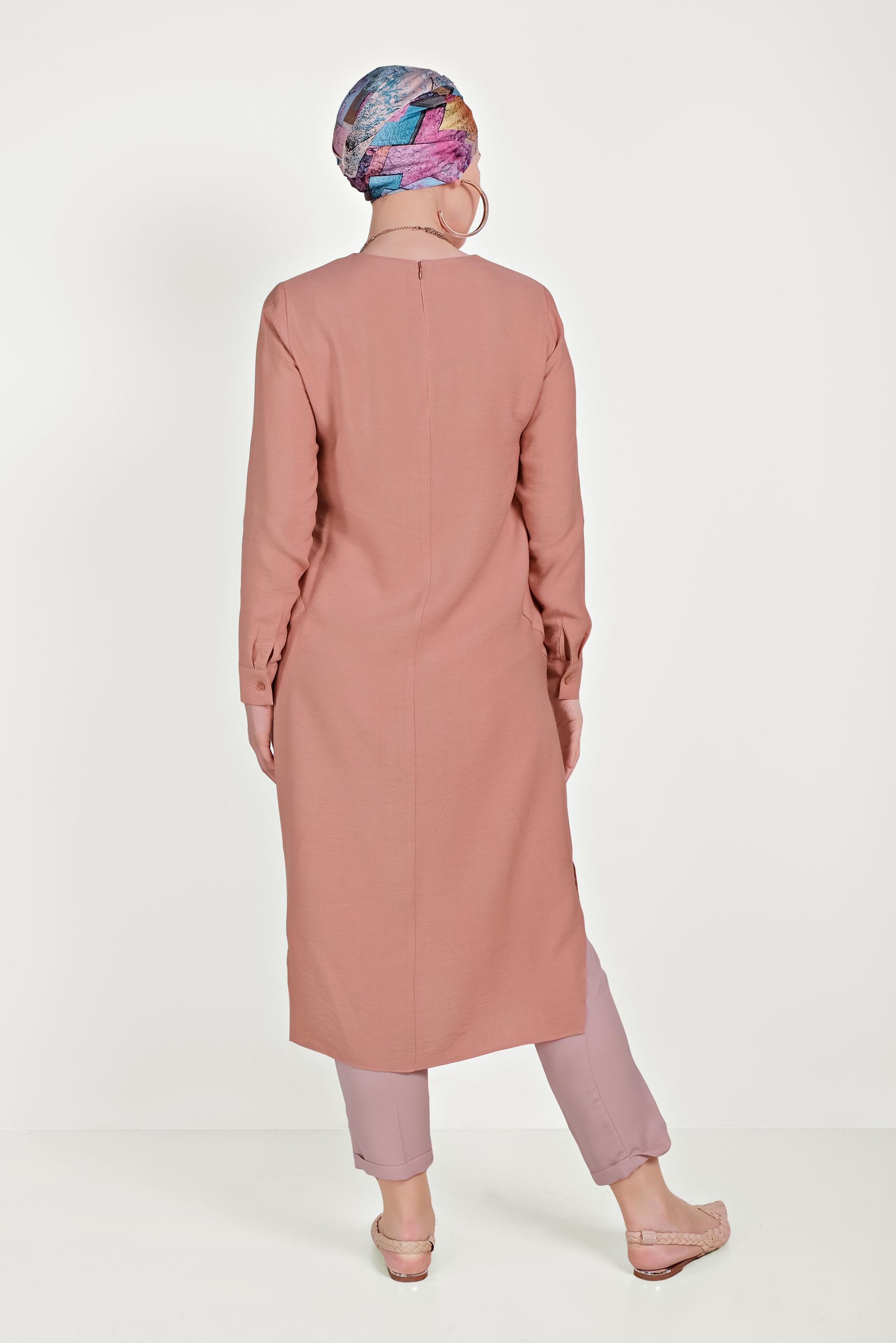 Tesettür giyim MERCAN ASİMETRİK KESİM CEPLİ TUNİK 40484