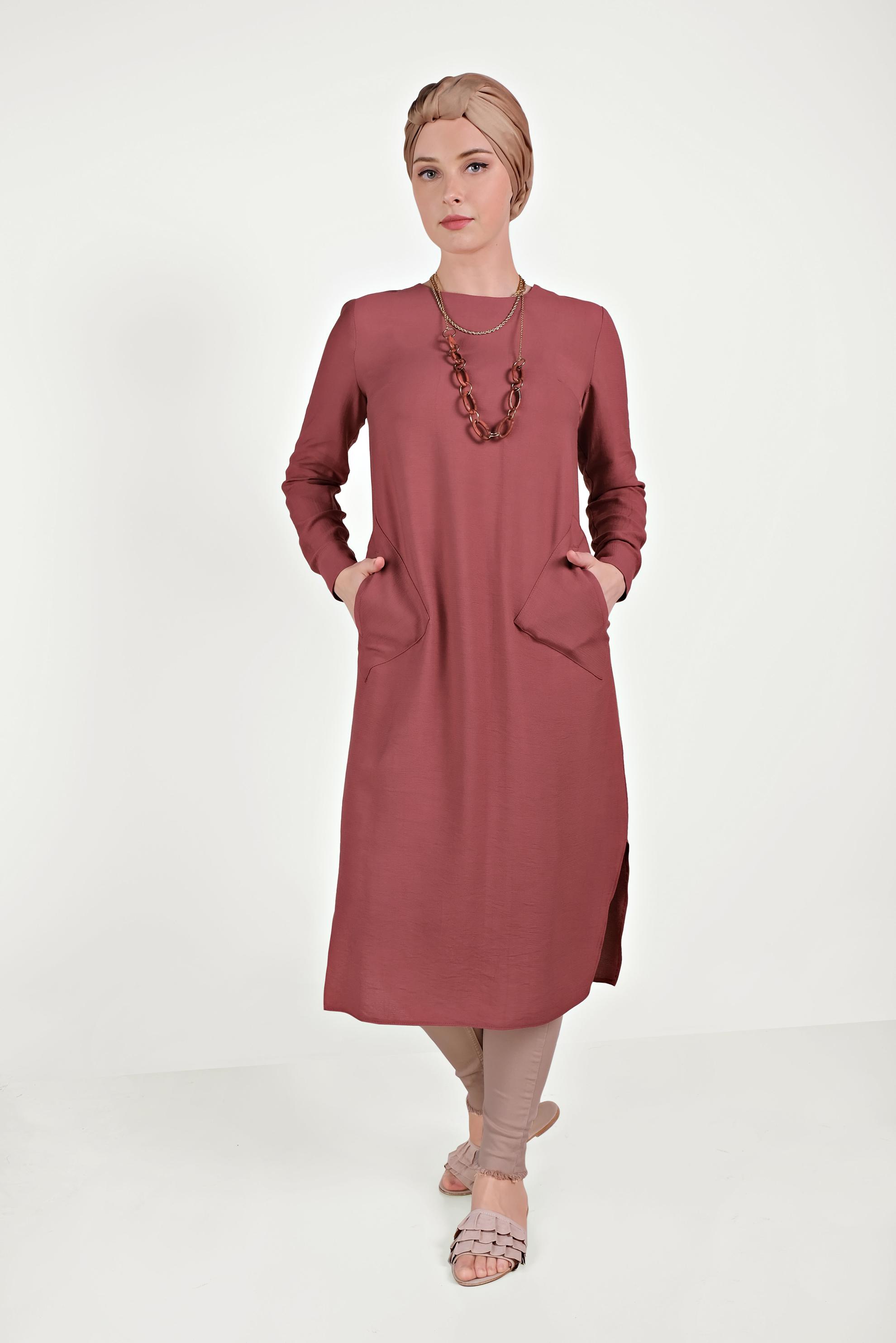 Hijab clothing CLARET RED ASYMMETRIC TUNIC WITH POCKETS 40484