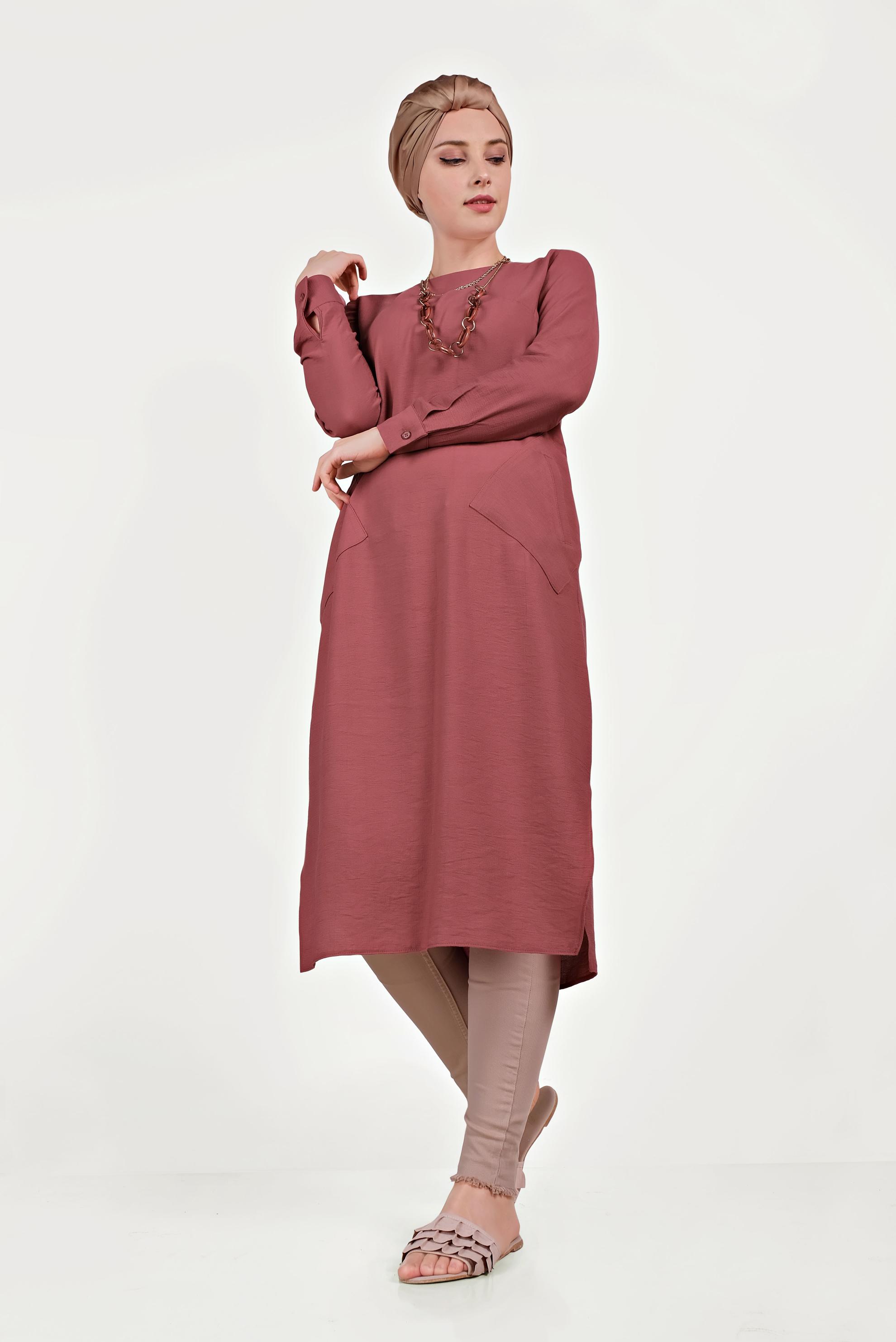 Hijab clothing CLARET RED ASYMMETRIC TUNIC WITH POCKETS 40484