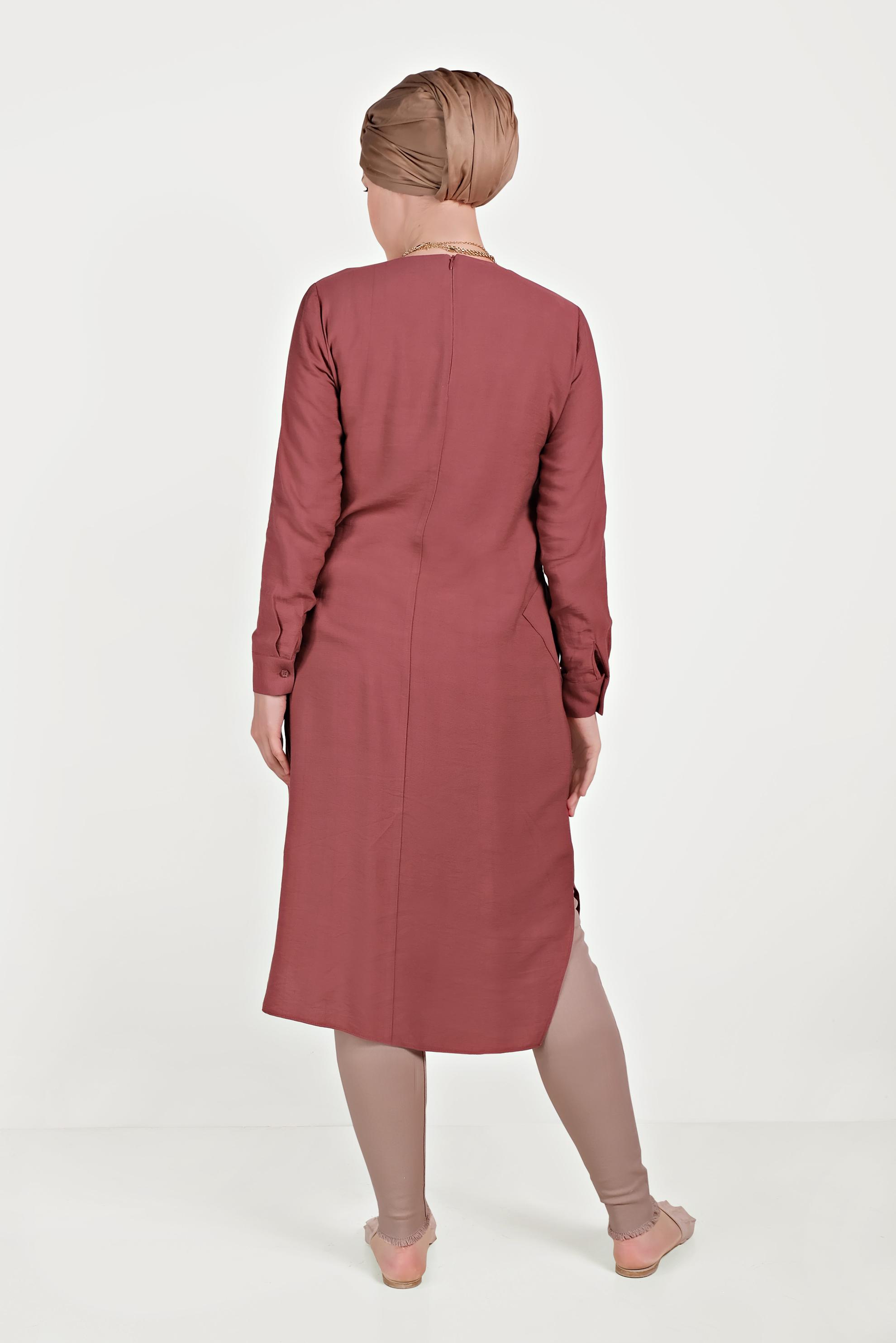 Hijab clothing CLARET RED ASYMMETRIC TUNIC WITH POCKETS 40484