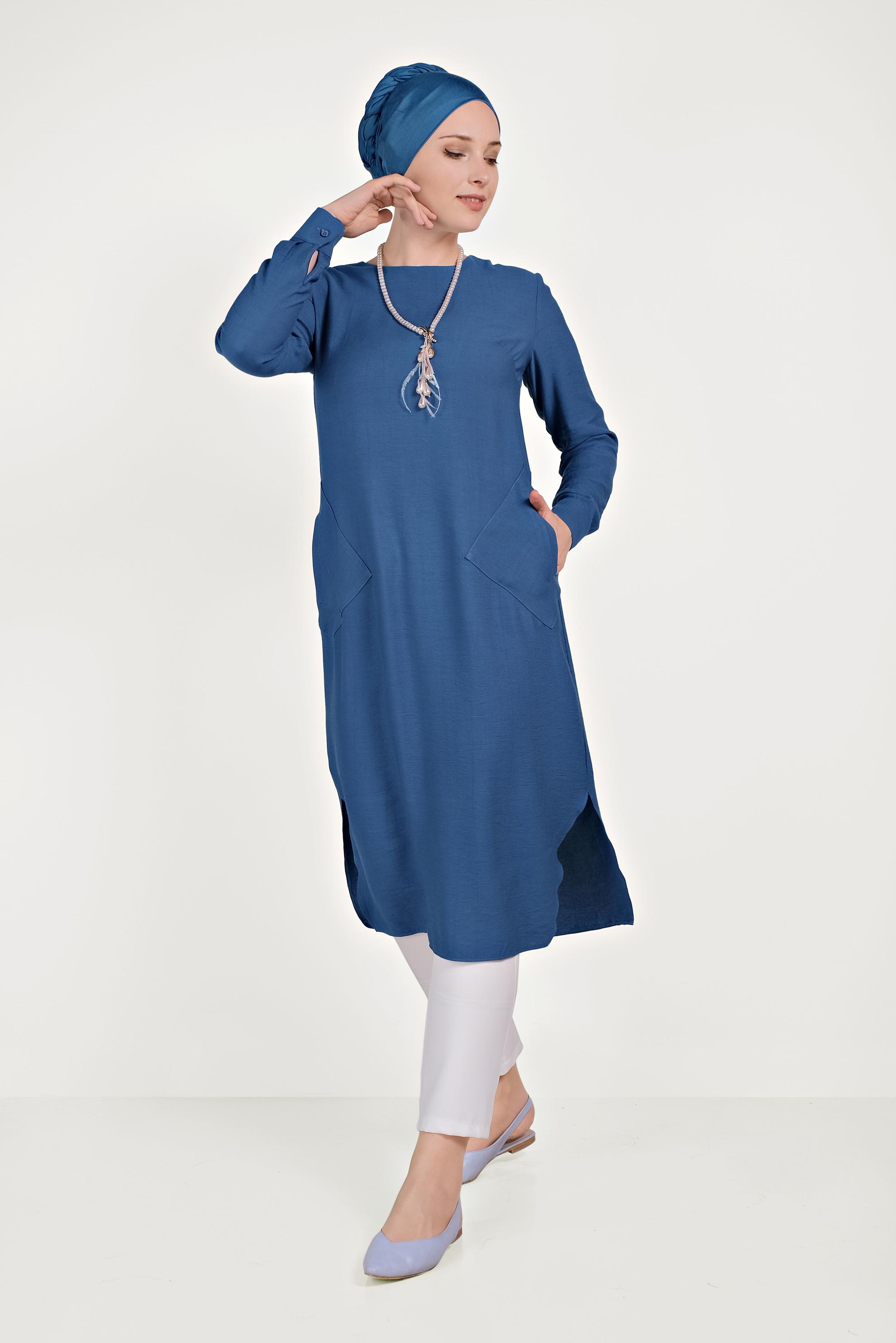 Hijab clothing NAVY BLUE ASYMMETRIC TUNIC WITH POCKETS 40484