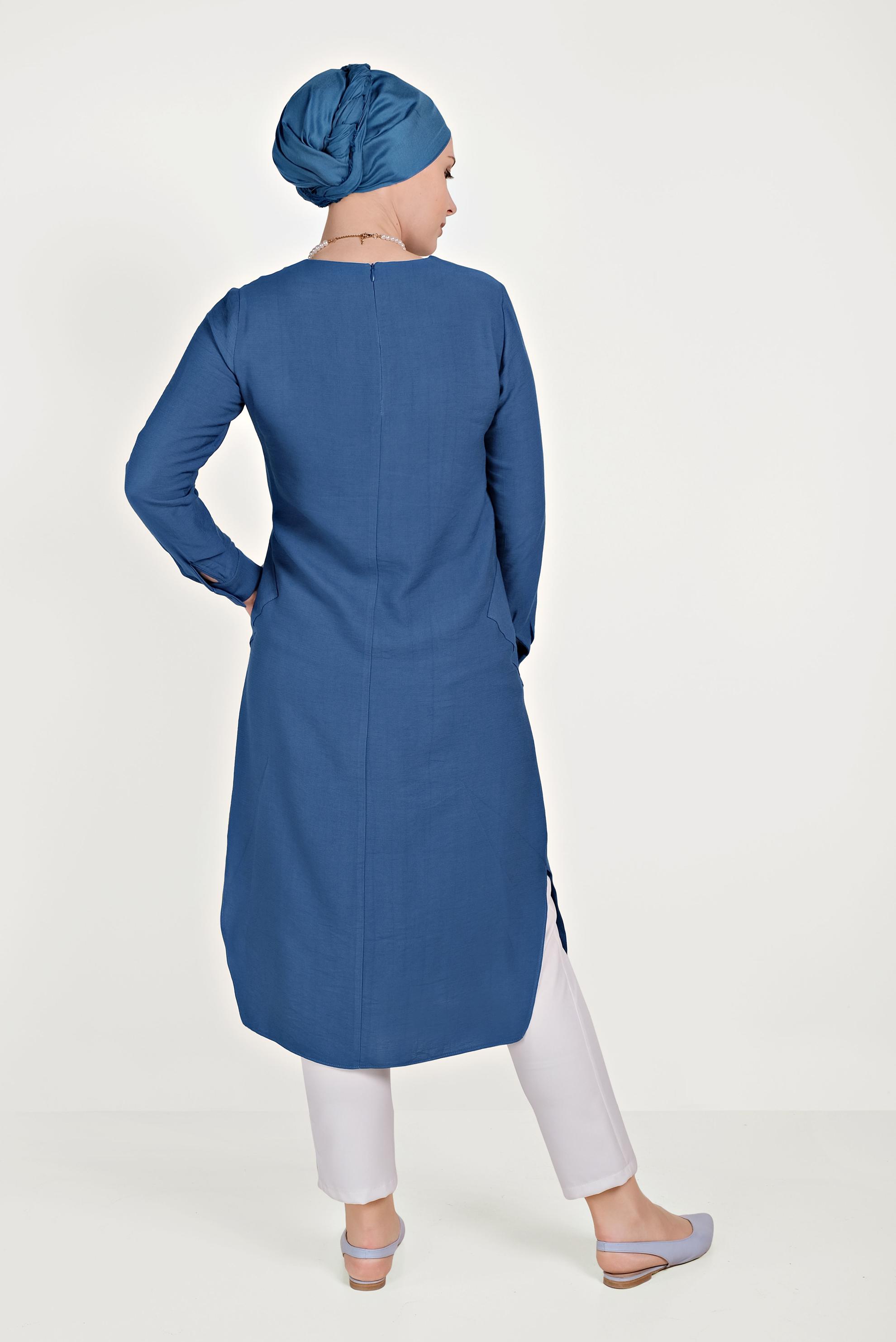 Hijab clothing NAVY BLUE ASYMMETRIC TUNIC WITH POCKETS 40484