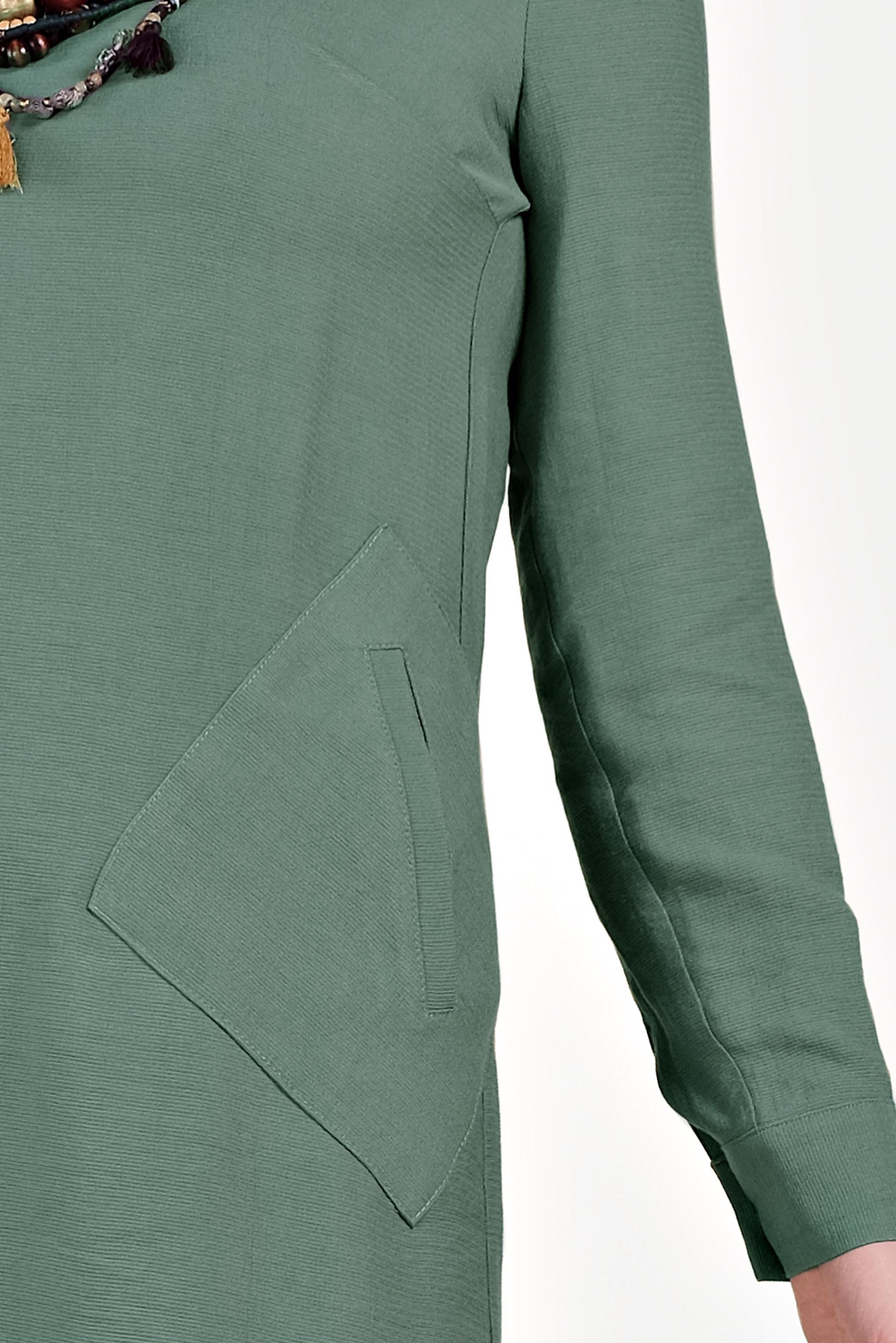 Tesettür giyim YEŞİL ASİMETRİK KESİM CEPLİ TUNİK 40484