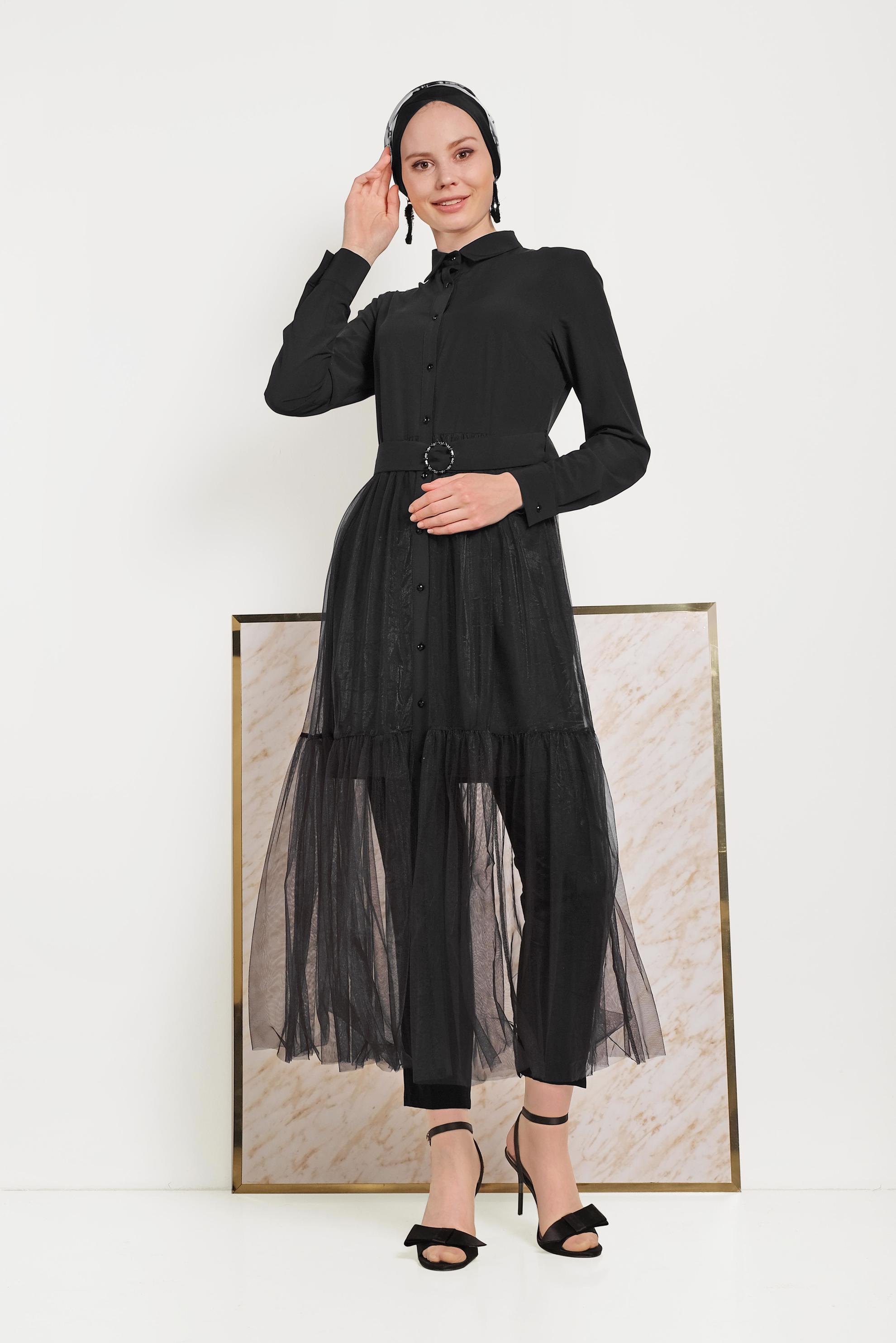 Hijab clothing BLACK TULLE TUNIC 40491 