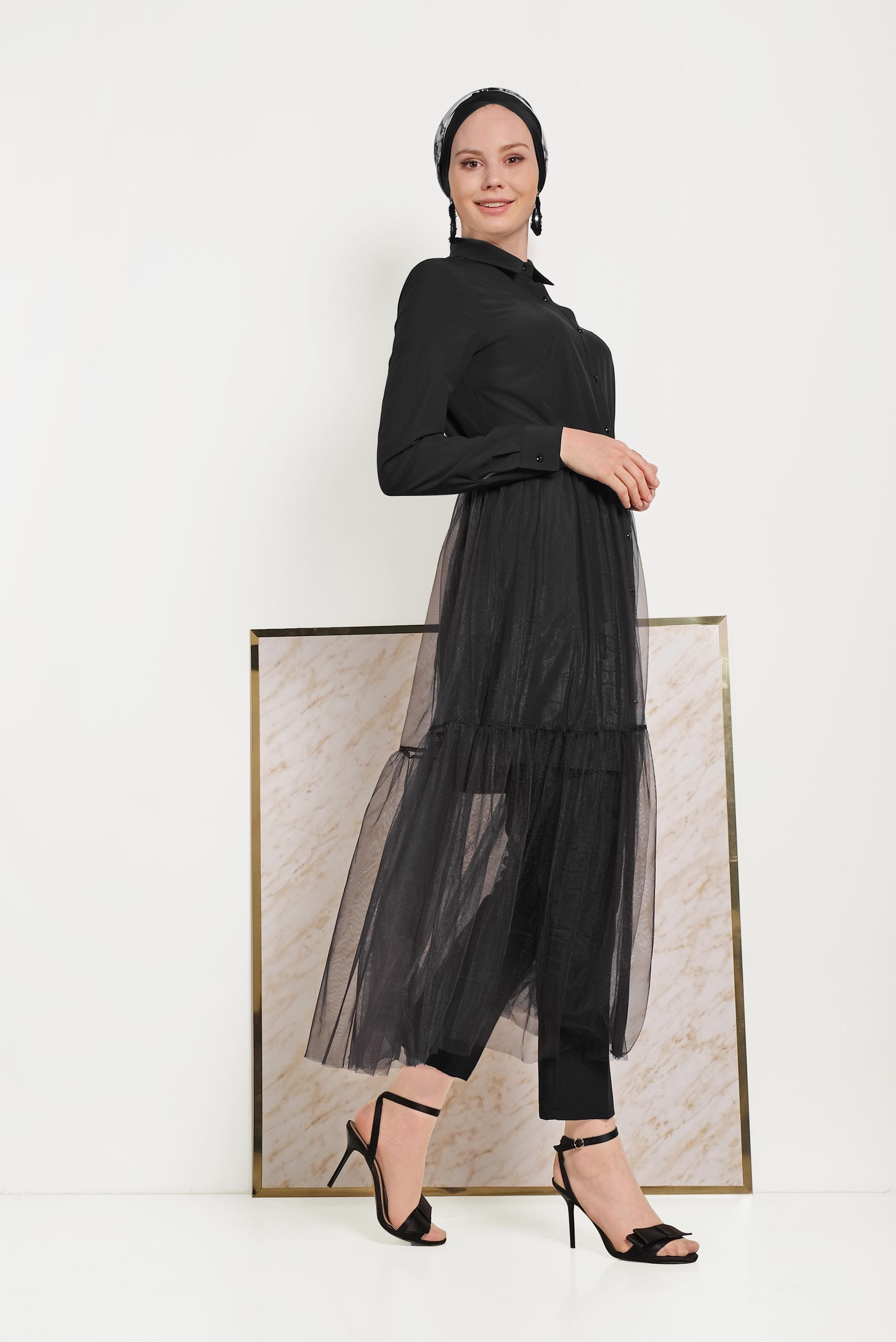 Hijab clothing BLACK TULLE TUNIC 40491 