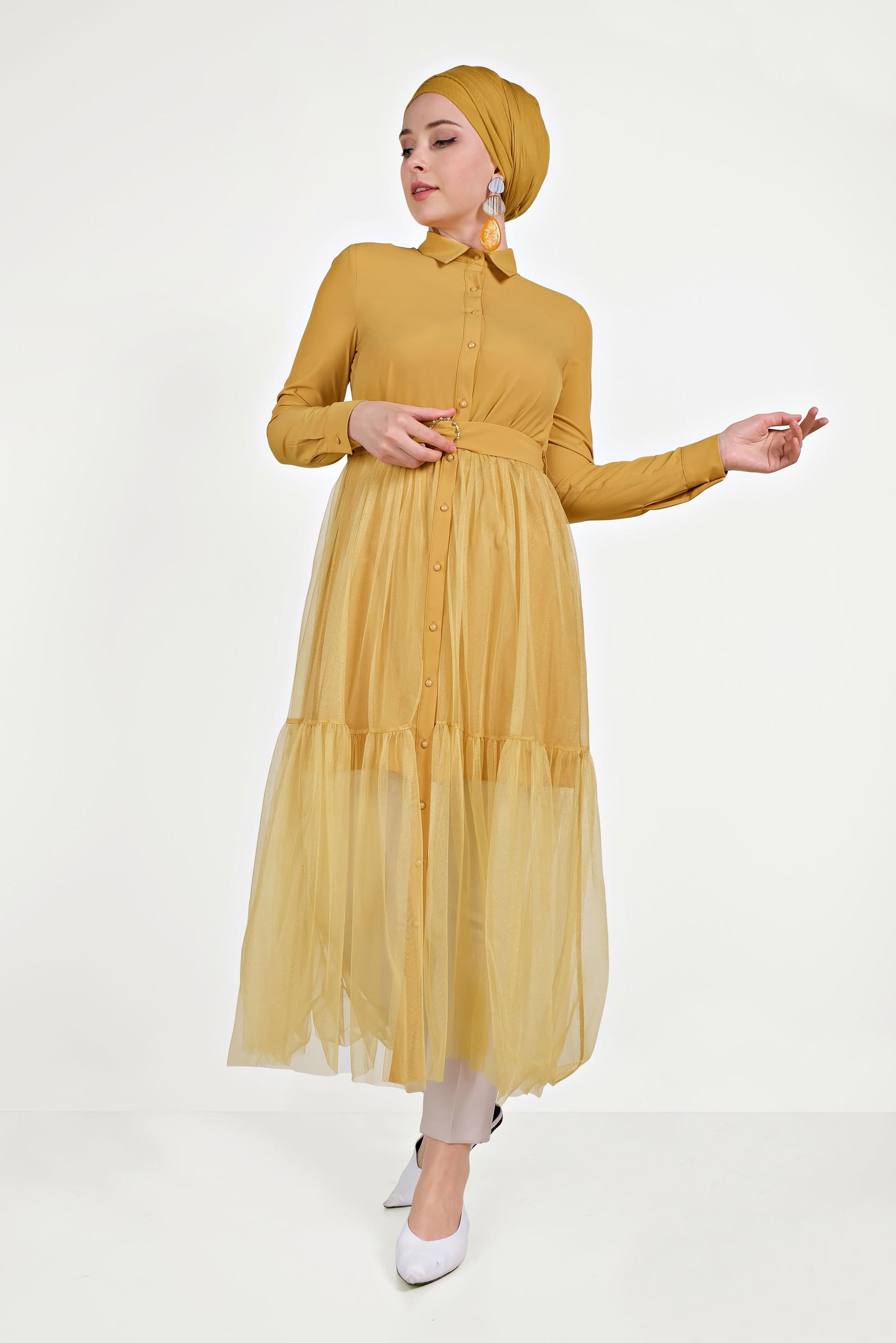 Tesettür giyim SARI TÜLLÜ TUNİK 40491