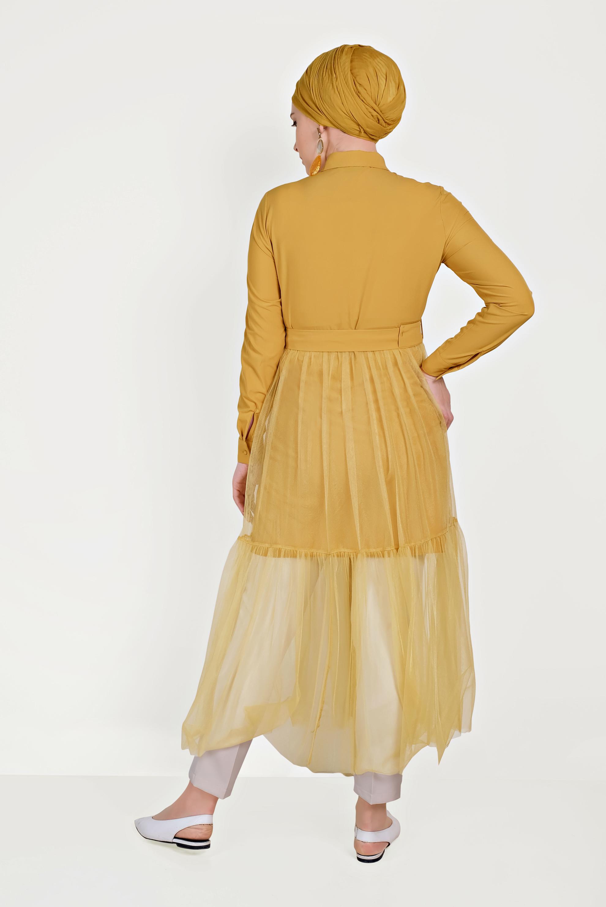 Tesettür giyim SARI TÜLLÜ TUNİK 40491