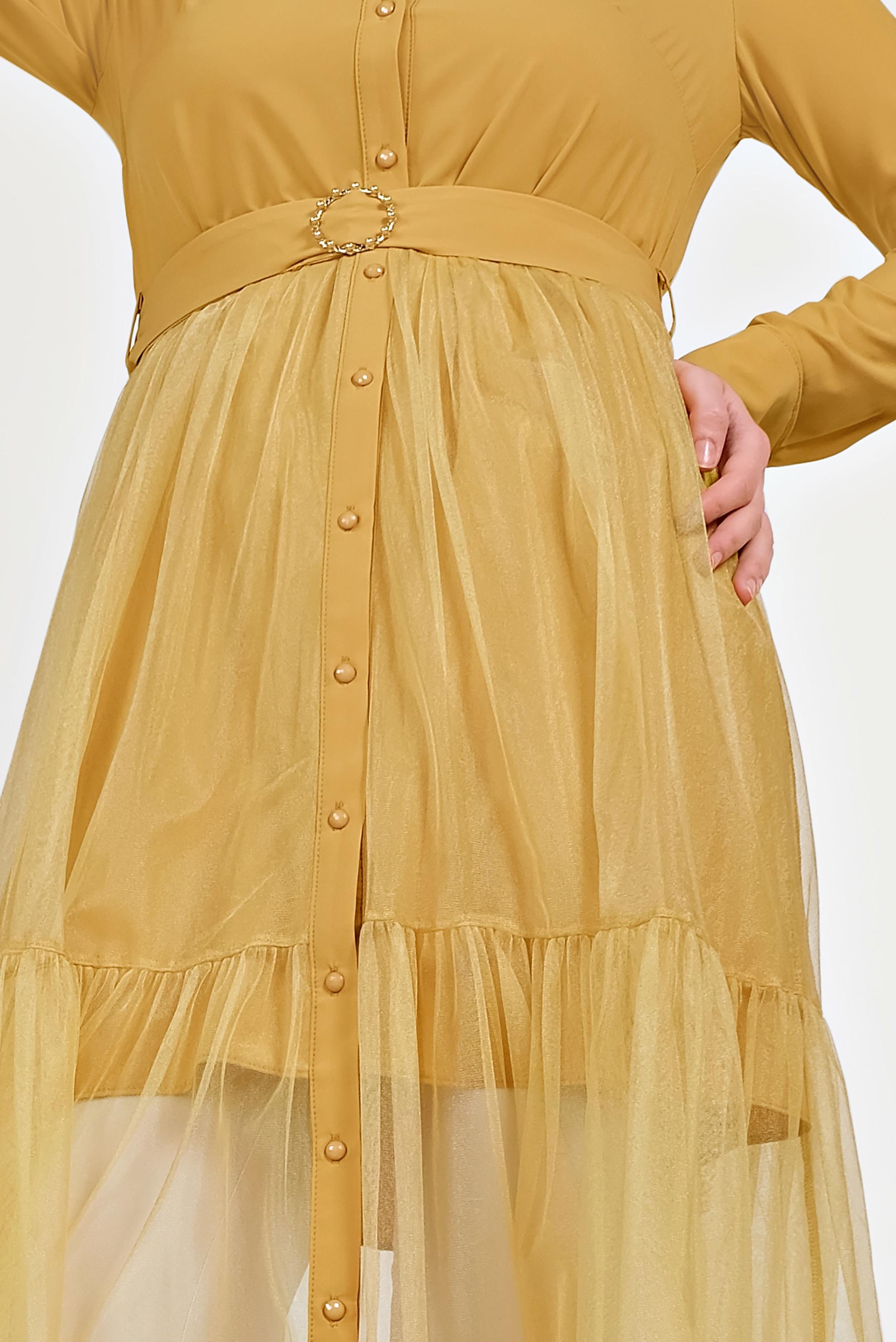 Tesettür giyim SARI TÜLLÜ TUNİK 40491