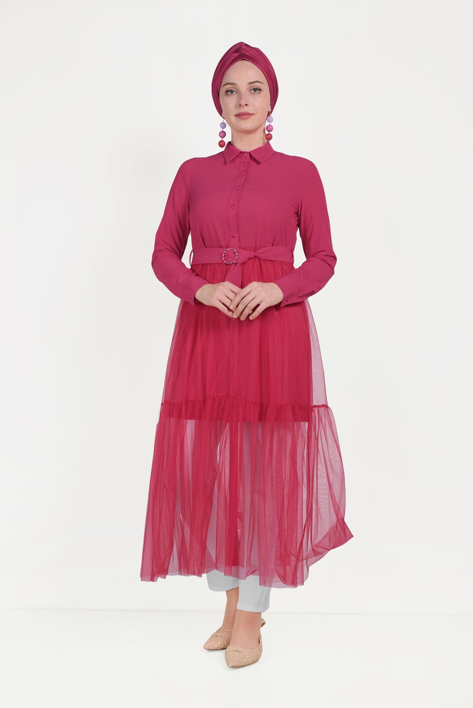 Hijab clothing FUCHSIA TULLE TUNIC 40491 