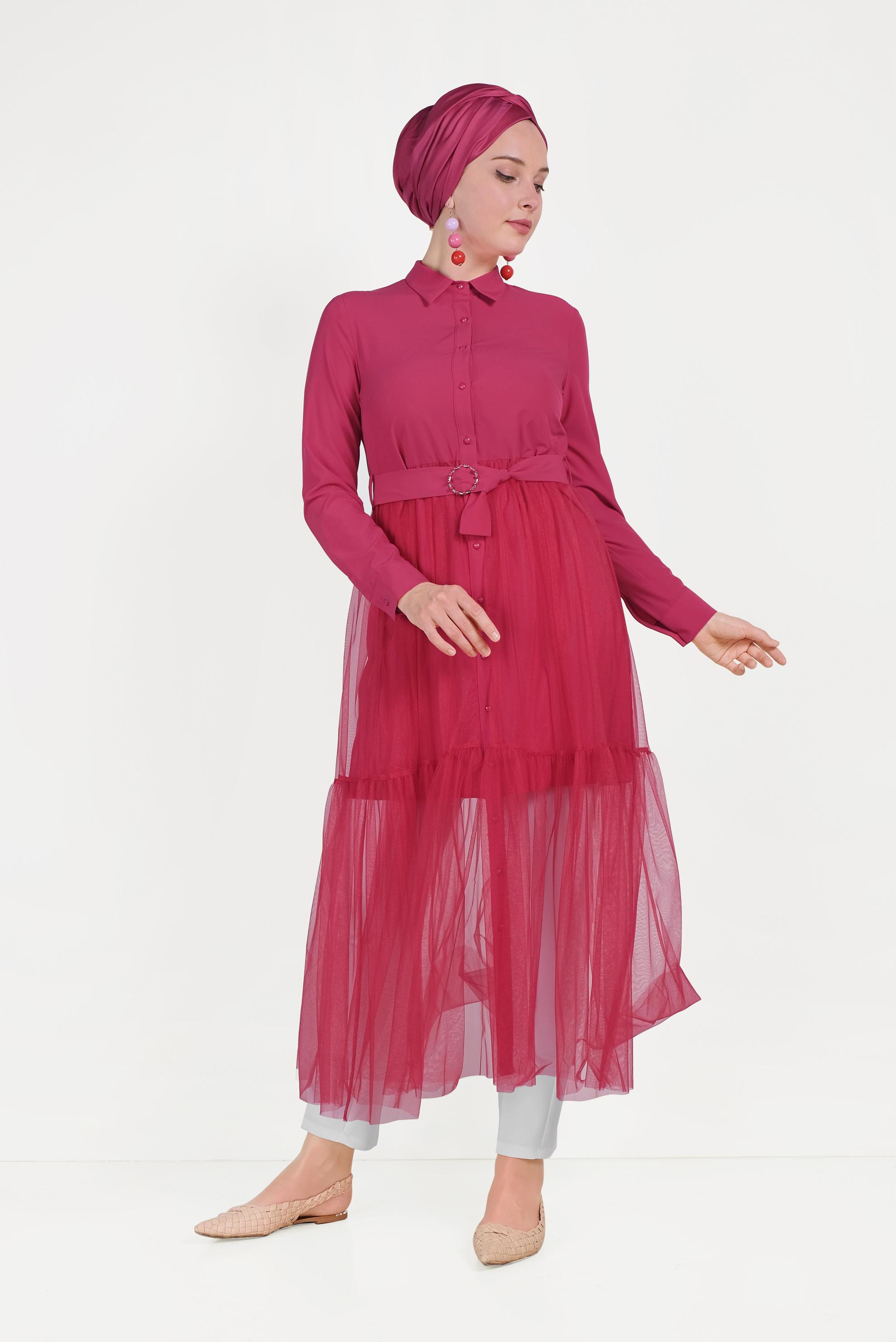 Hijab clothing FUCHSIA TULLE TUNIC 40491 