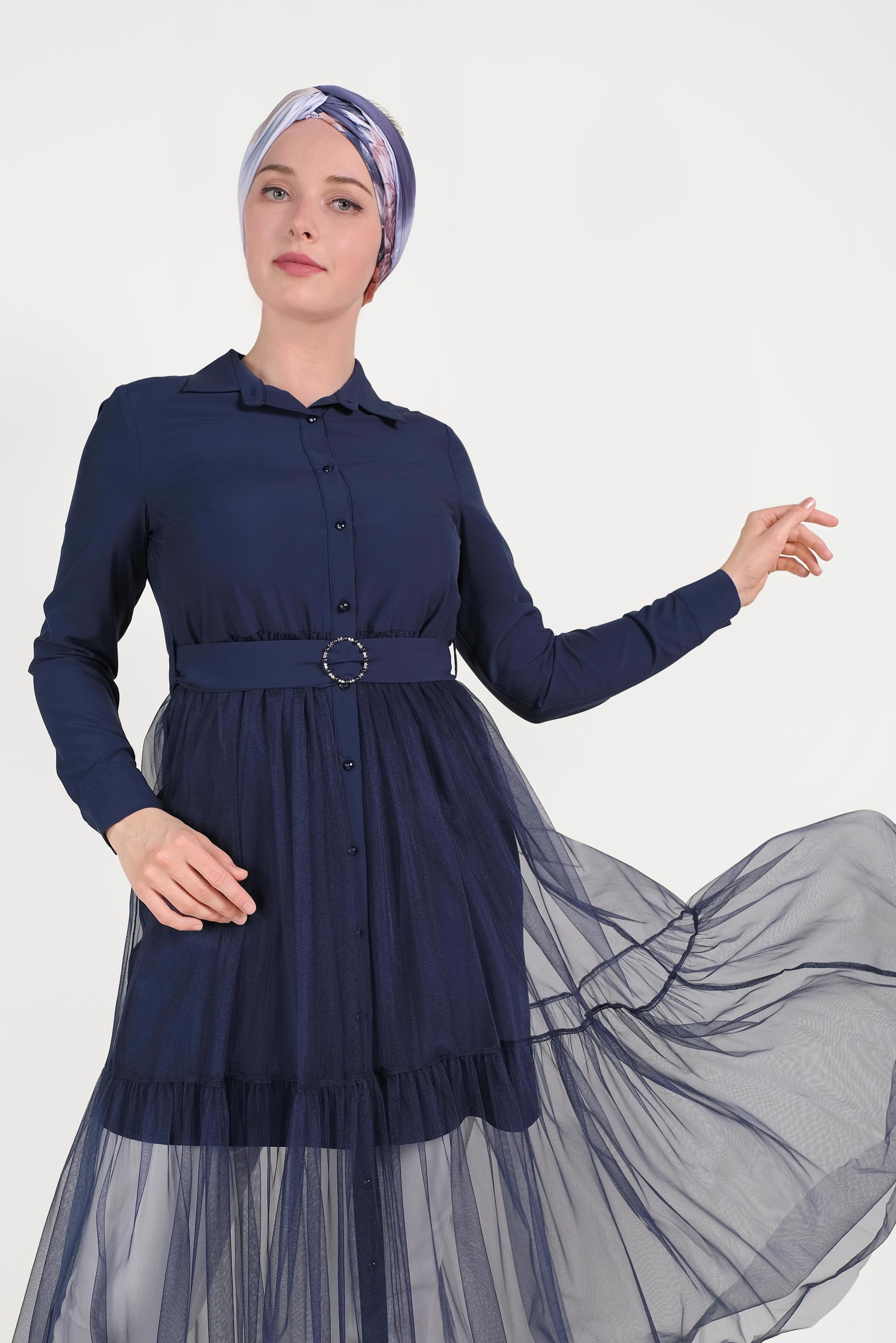 Hijab clothing NAVY BLUE TULLE TUNIC 40491 