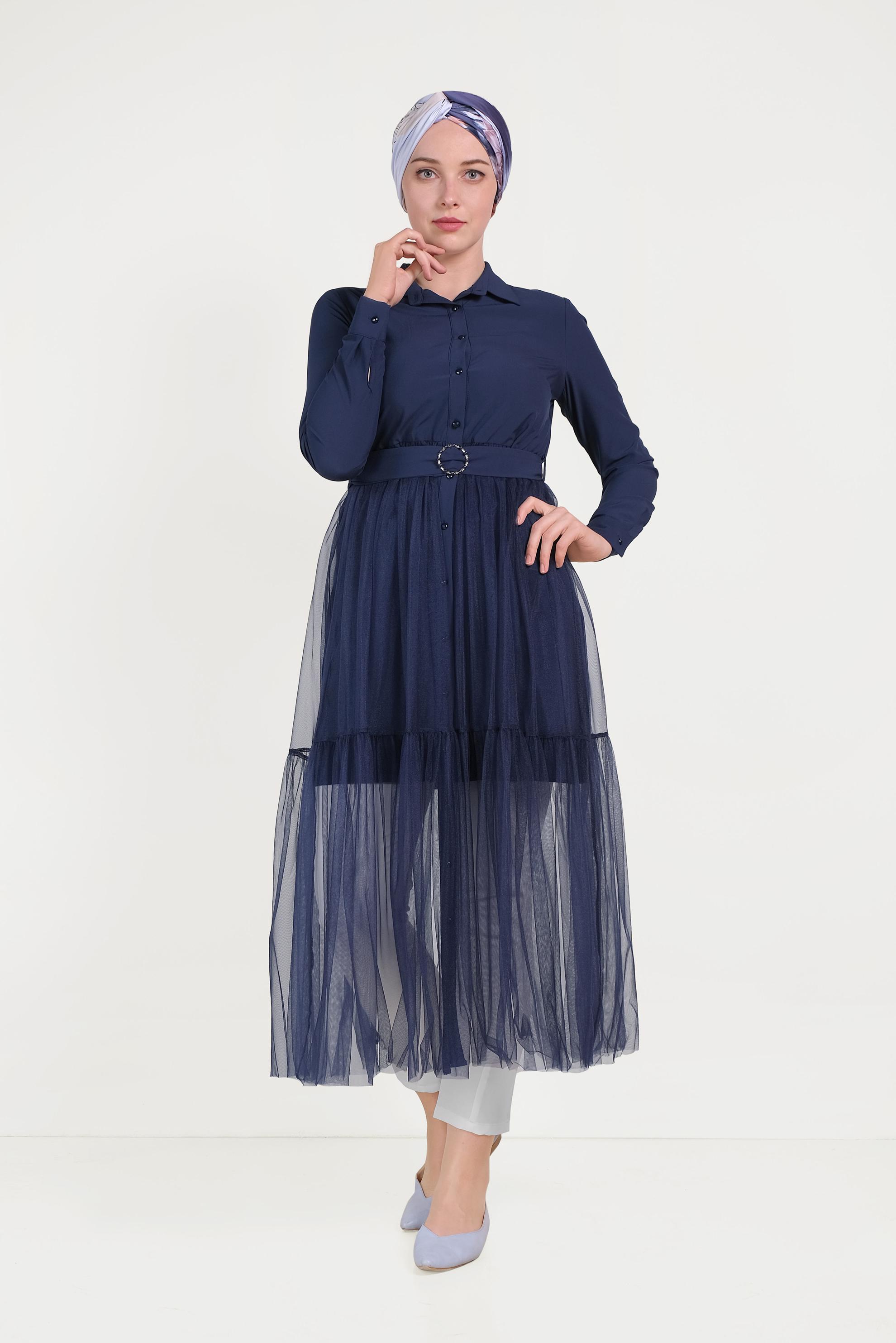 Hijab clothing NAVY BLUE TULLE TUNIC 40491 