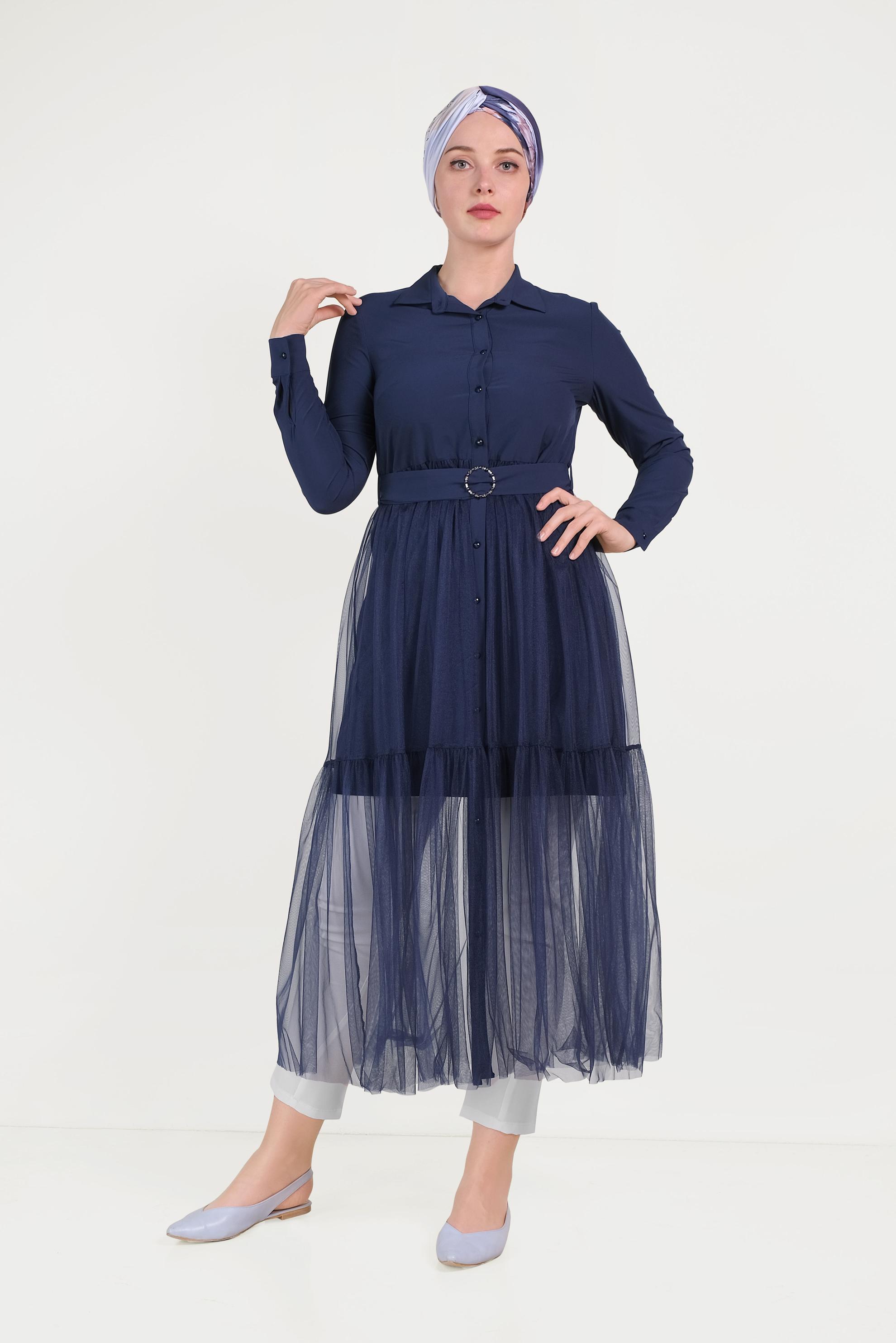 Hijab clothing NAVY BLUE TULLE TUNIC 40491 