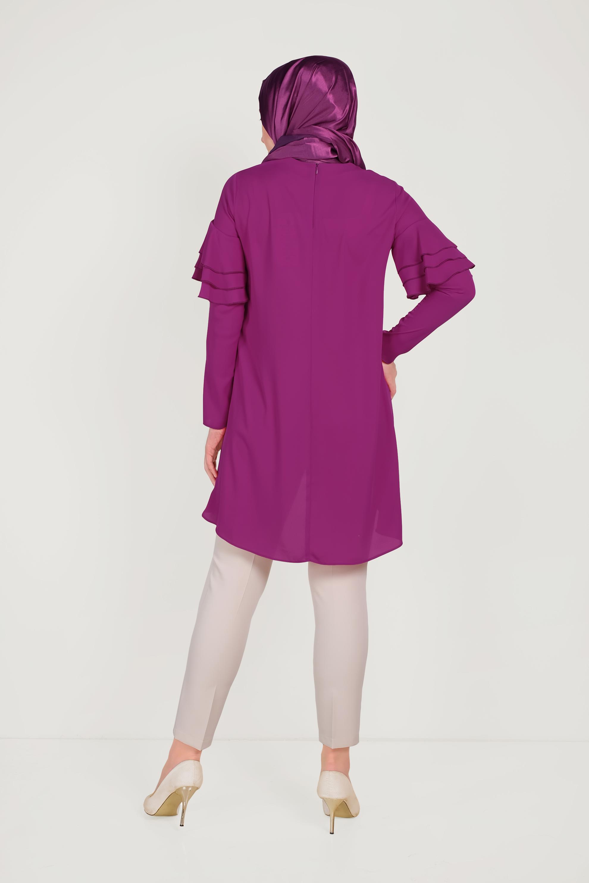 Tesettür giyim MOR KOLLARI FIRFIRLI TUNİK 40493