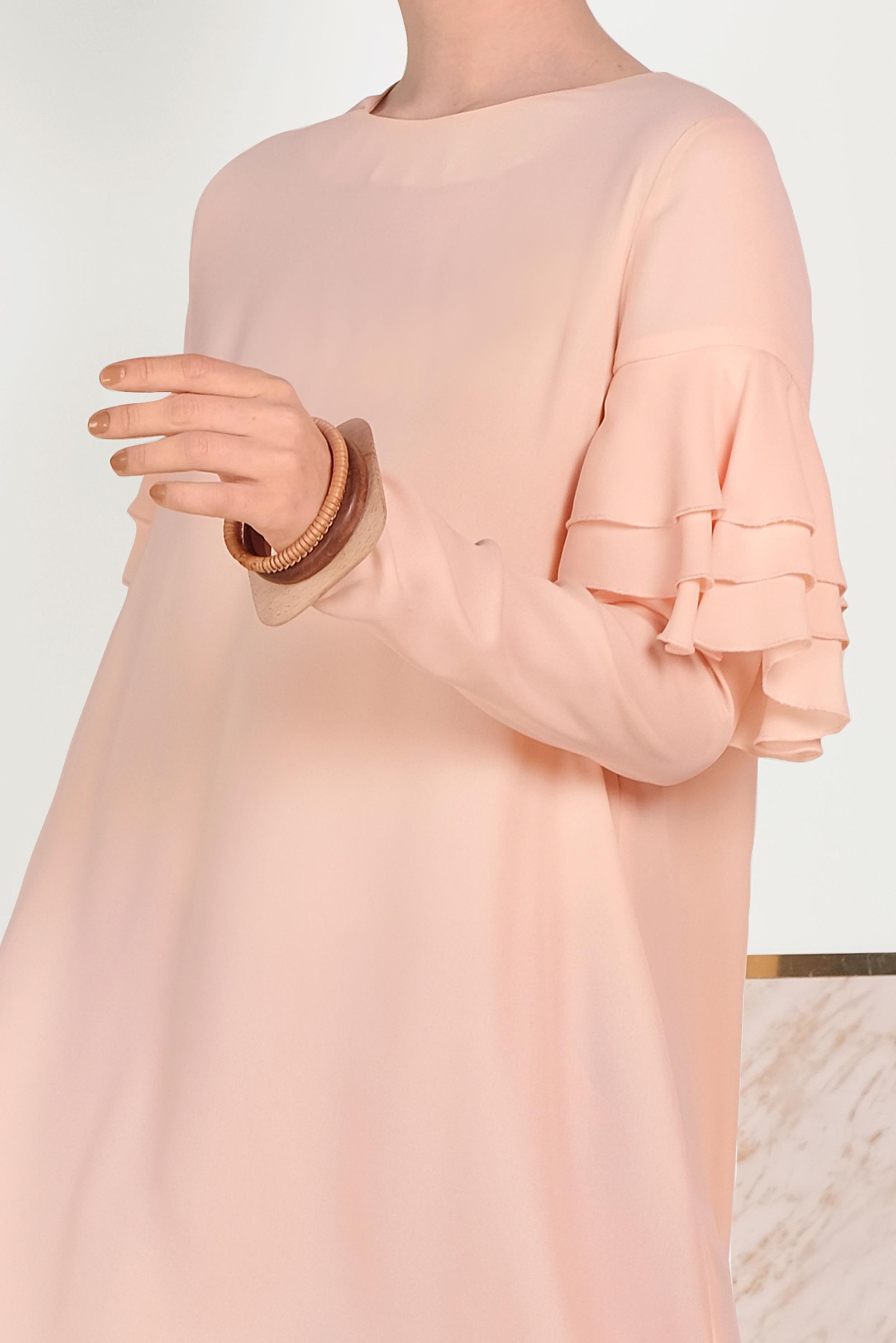 Tesettür giyim PUDRA KOLLARI FIRFIRLI TUNİK 40493