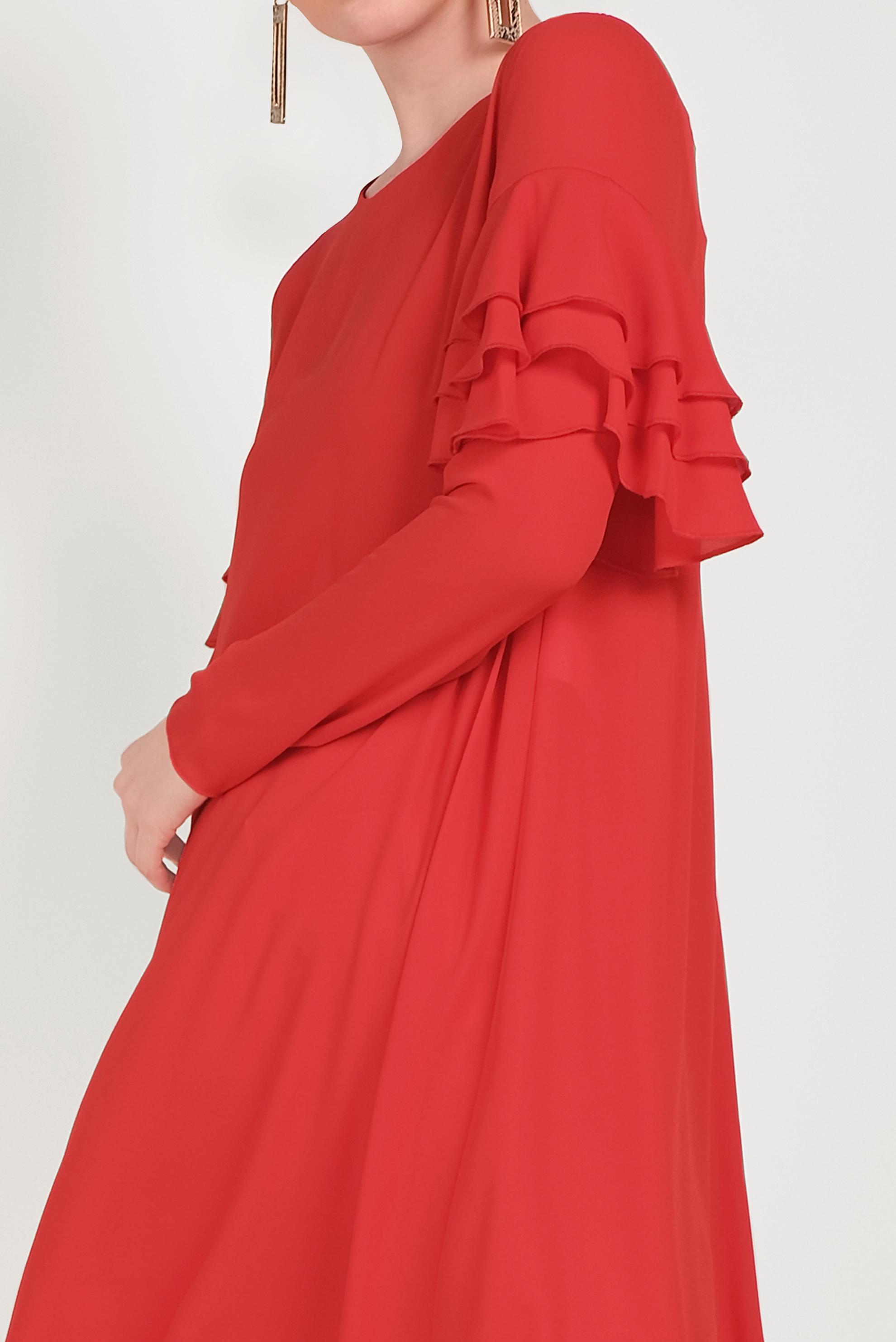 Tesettür giyim KIRMIZI KOLLARI FIRFIRLI TUNİK 40493